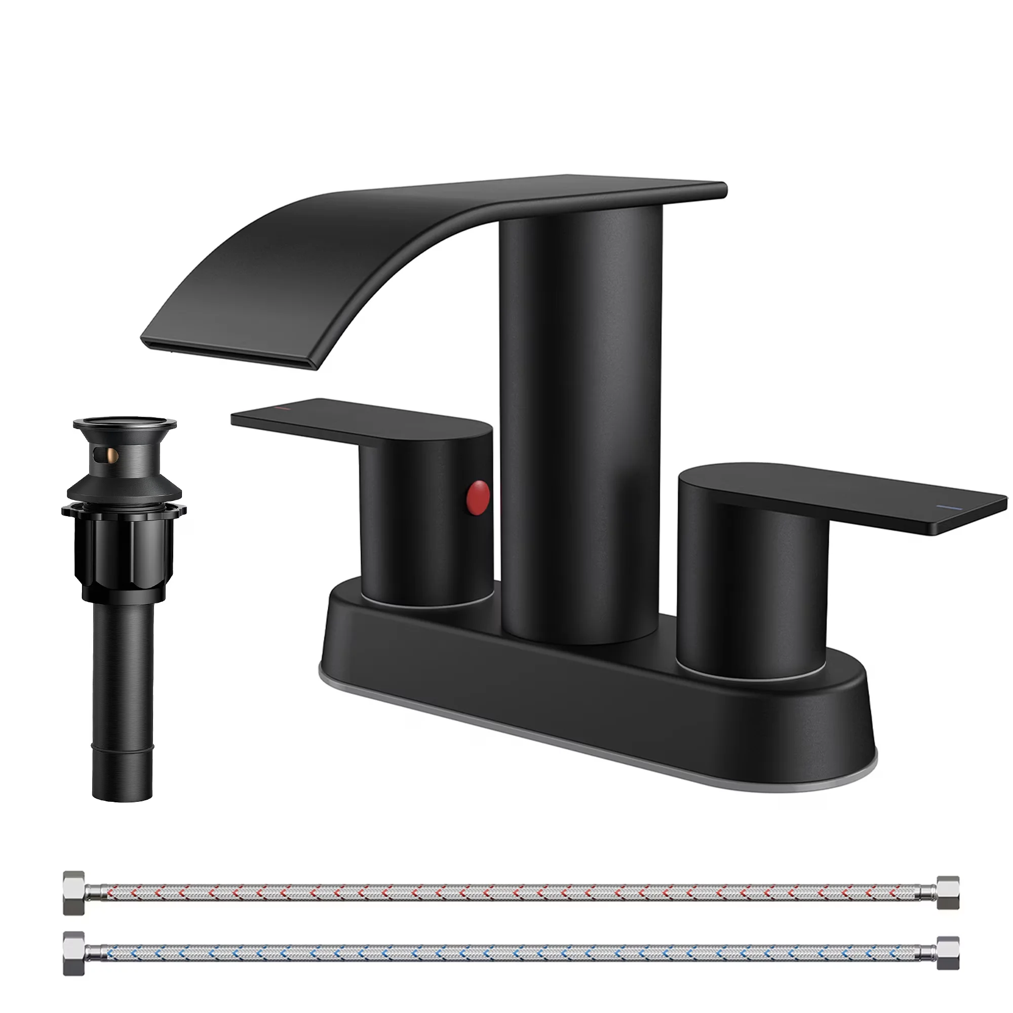 Compact Kitchen Renovation with Waterfall Centerset Bathroom Faucets - Stainless Steel Black Model 041F09