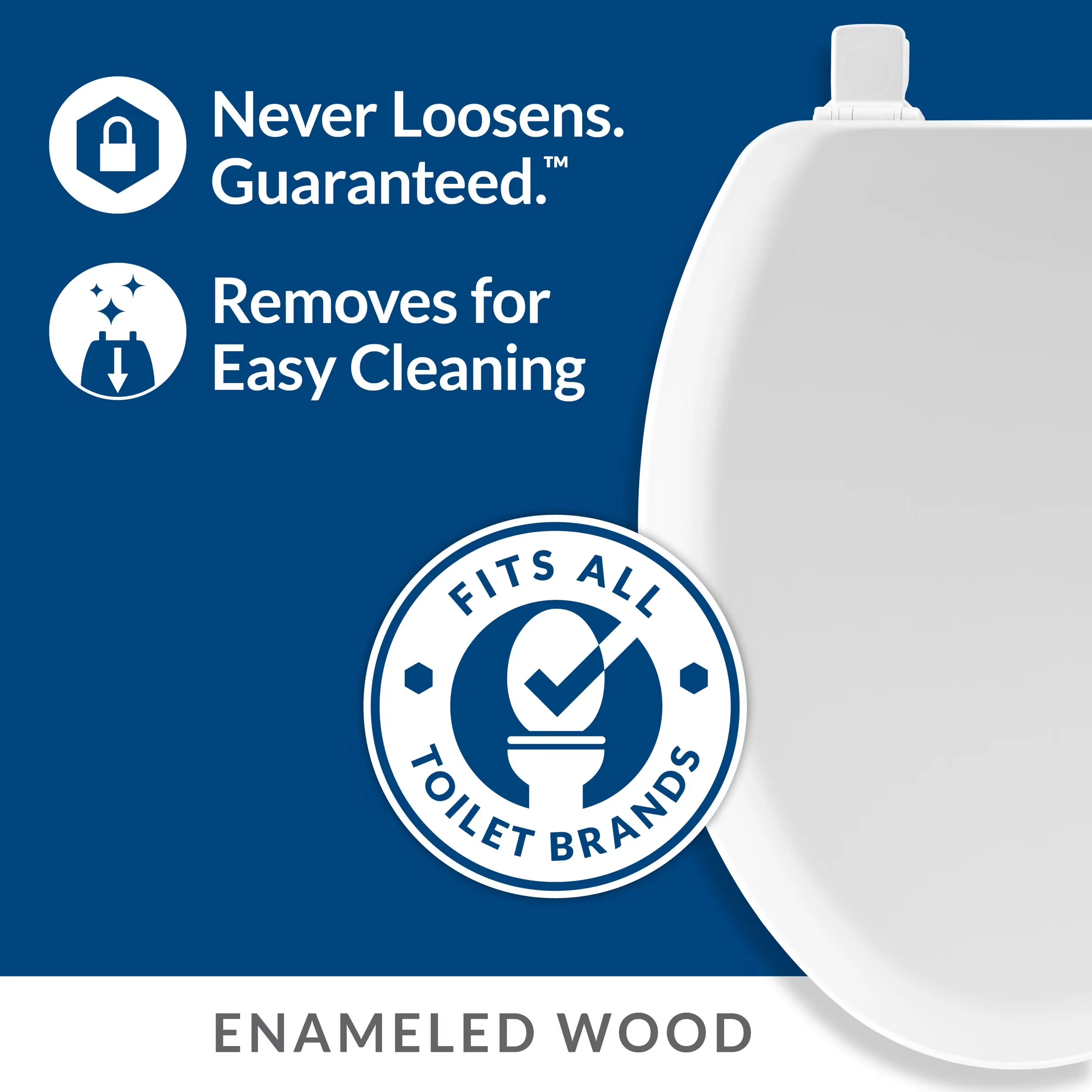 Essential Toilet Seats And Lid with Easy Installation, Cameron® Round White Enameled Wood Seat - White Wood Model 608D60