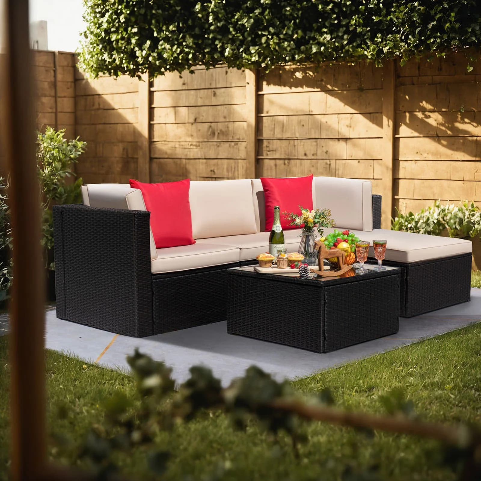 Efficient Outdoor Sofas Sectional with Modern, Water-Resistant - Beige Pe Rattan for Garden, Patio Model D05E30