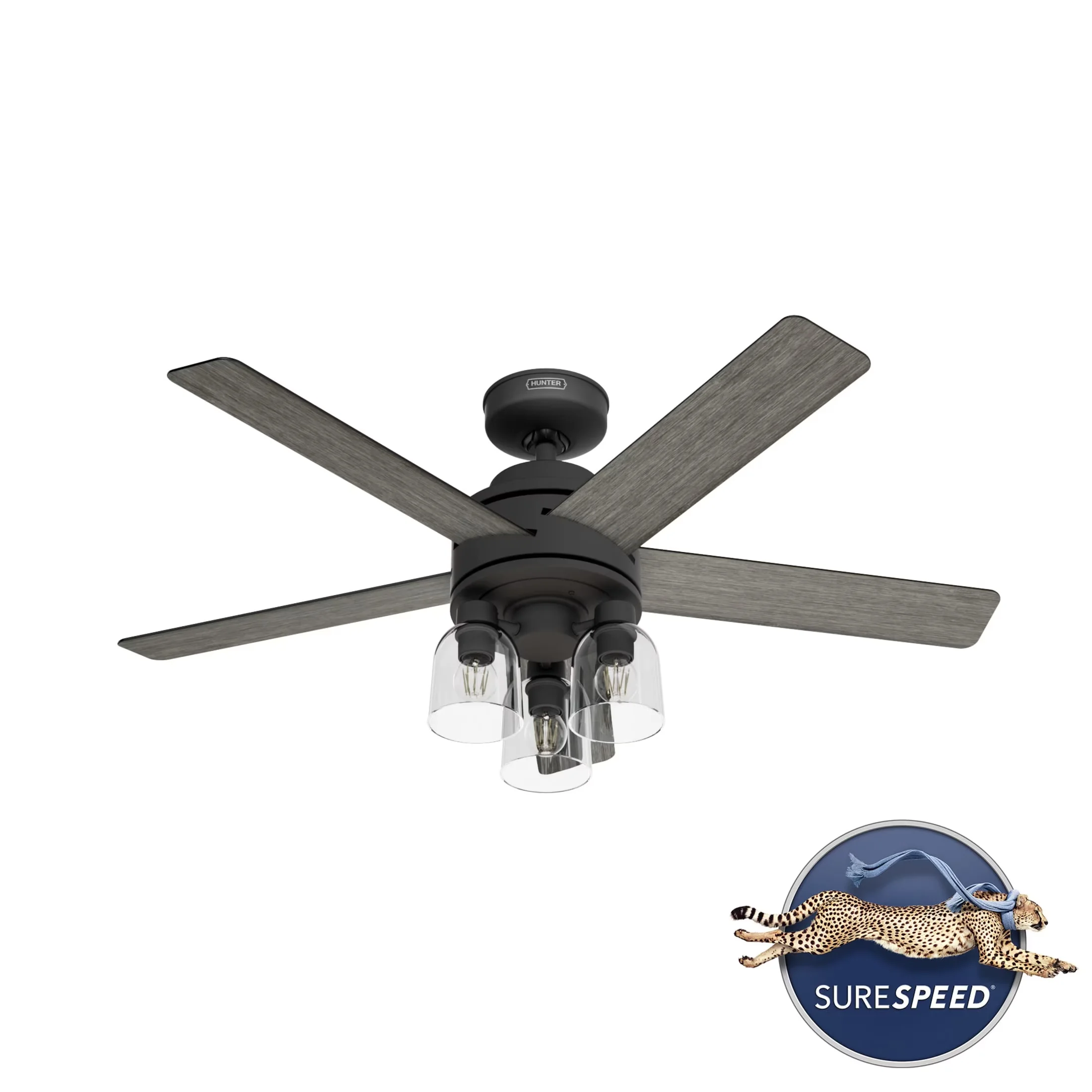Essential Ceiling Fan with LED, Modern, Reverse Airflow - Glass Black for Living Room Model 175652