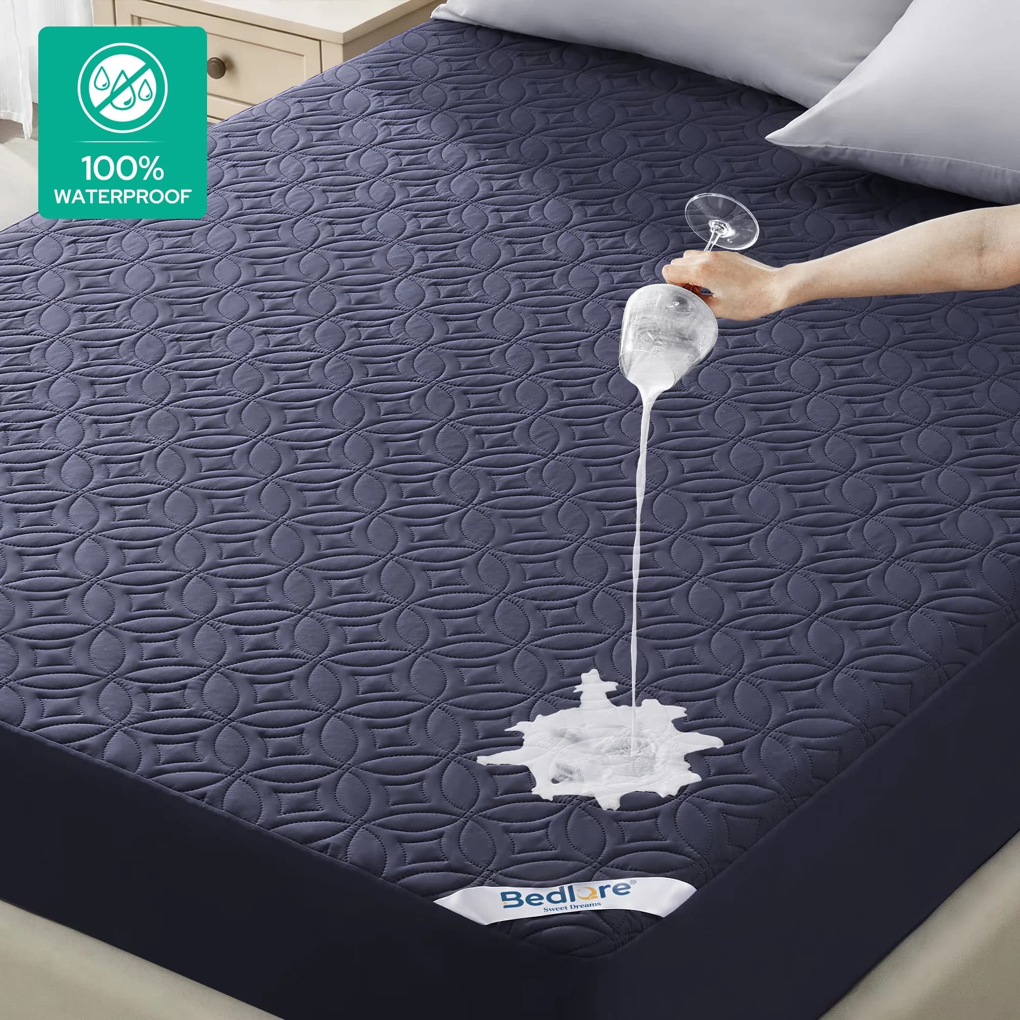 Durable Moving with Breathable, Breathable Mattress Cover Washable - Microfiber Blue Model 13C8F7