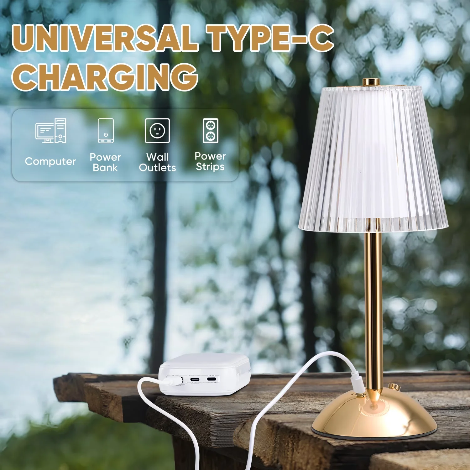 Lamp Compact with LED, Battery, Usb Port - Bronze Metal Crystal - Heavy Duty Model 51D3B0