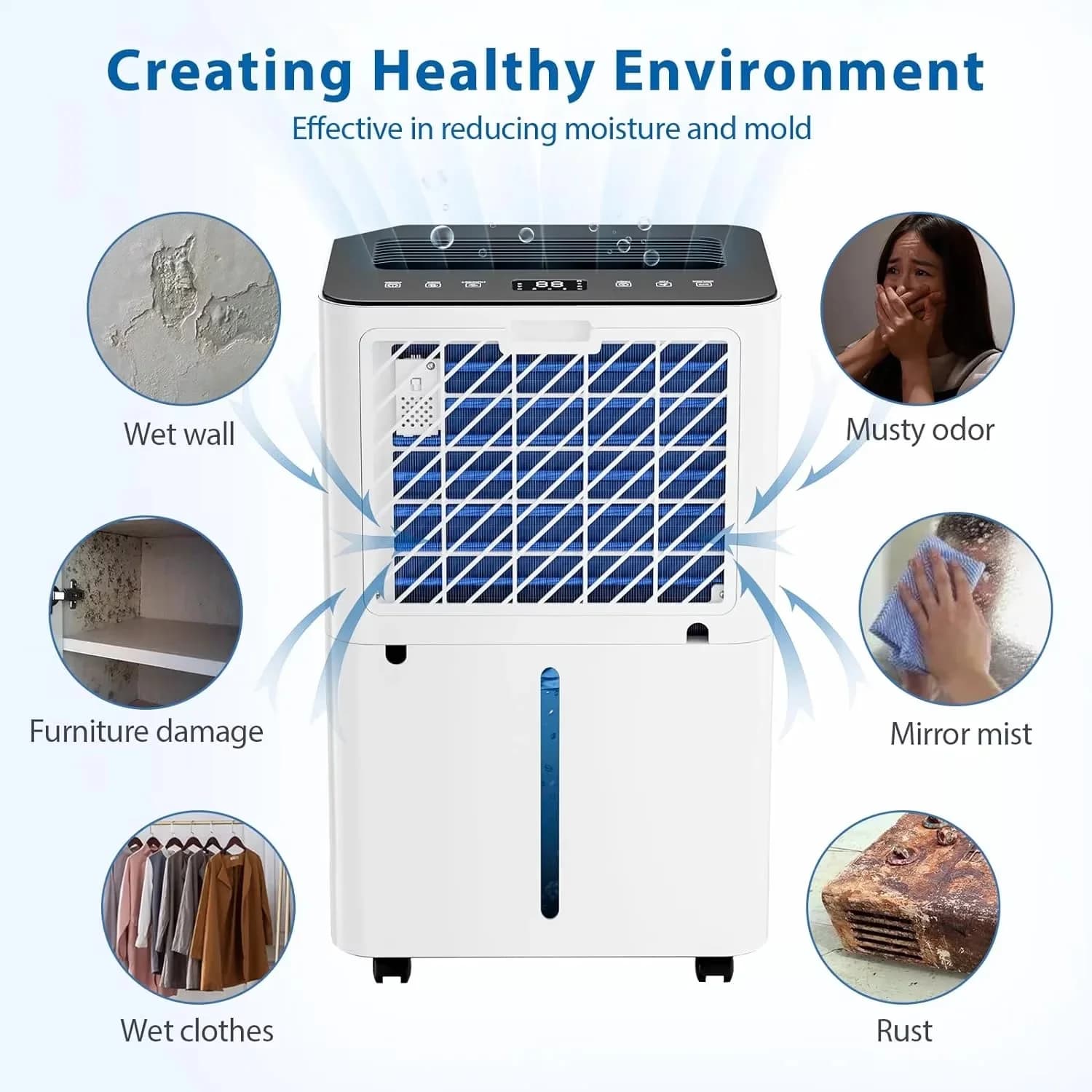 Modern Dehumidifier with Automatic Shut-Off, 24 Hour Timer, Auto Manual Drain - Beige Model B7E6FB