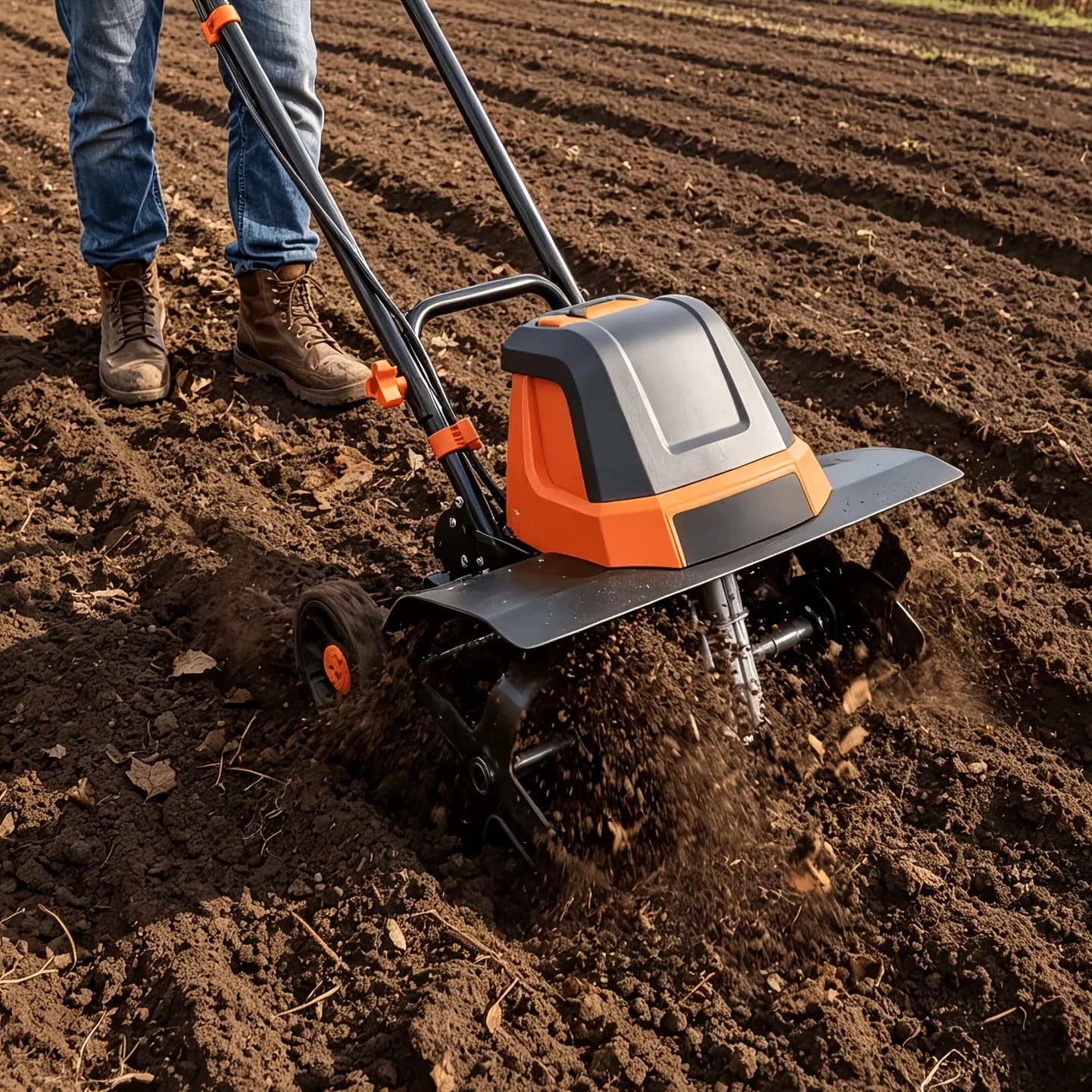 Modern Trillers Cultivator with 8-Inch Depth, Foldable Handle, 4-Position Adjustable Wheels - Model 2096FD