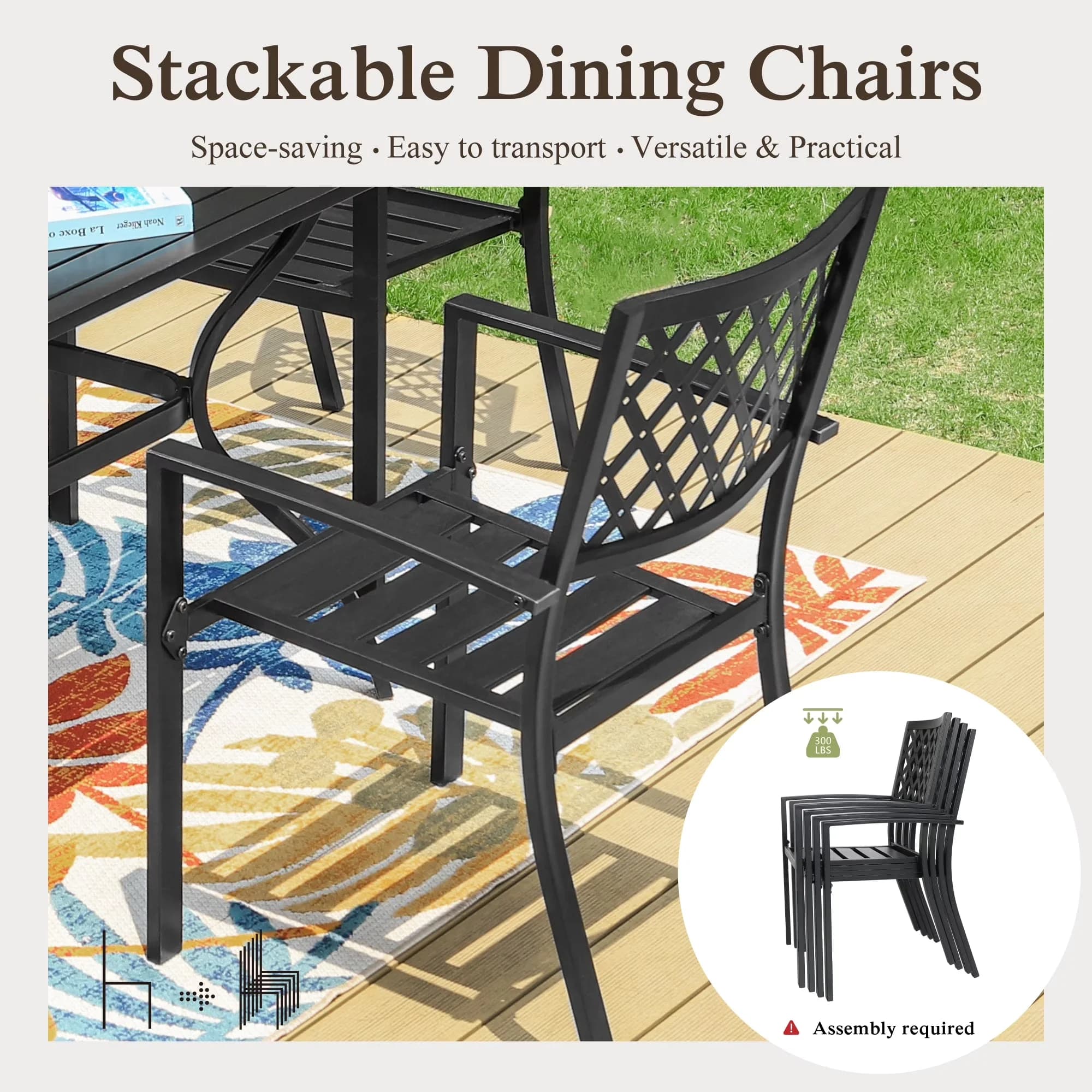 Classic Patio Dining Set with Weatherproof, Metal Chairs & Rectangle Table - Blue Metal Model 27D742