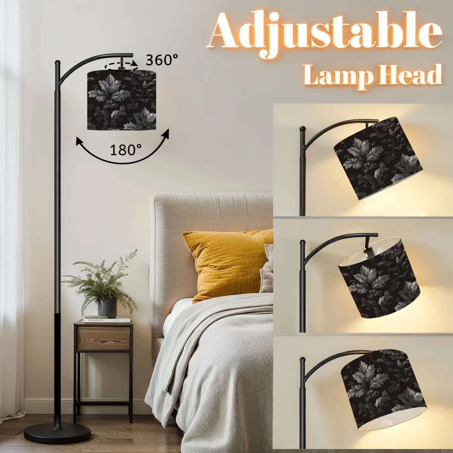 Stylish Floor Lamp with LED, Adjustable Head, Arc - Metal Multicolor for Reading Room, Bedroom Model 9FC155