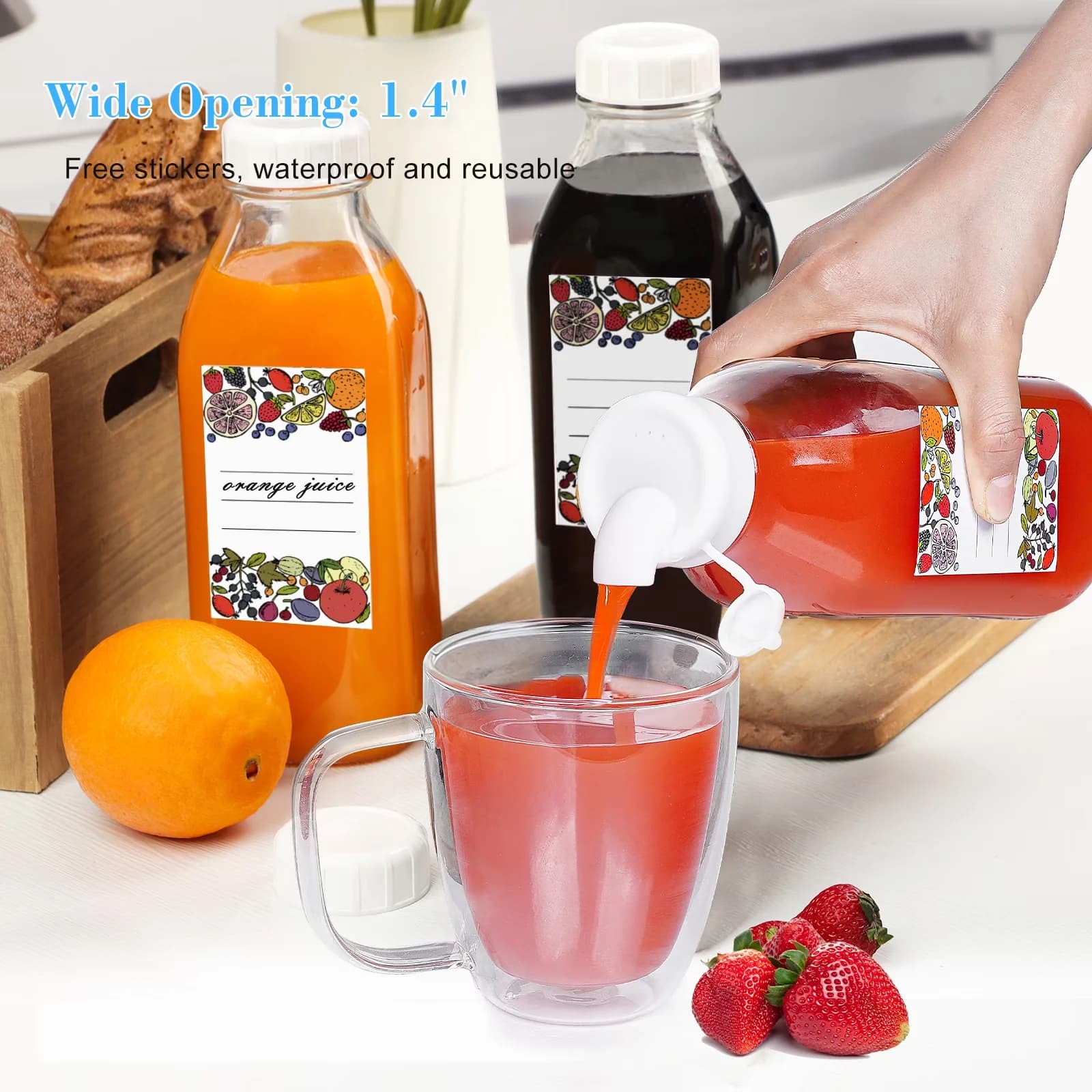 Compact Water Filtration with Syrup, 2 Pack Glass Milk Bottle, 2 Dispenser Caps - Glass Model 68E08B
