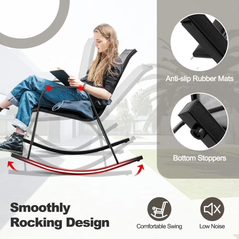 Durable Patio Chair with Ergonomic Backrests and Curved Armrests, Rocking, Set of 2 Heavy-Duty Metal Rocking - Fabric, Metal Gray for... Model 56ED75