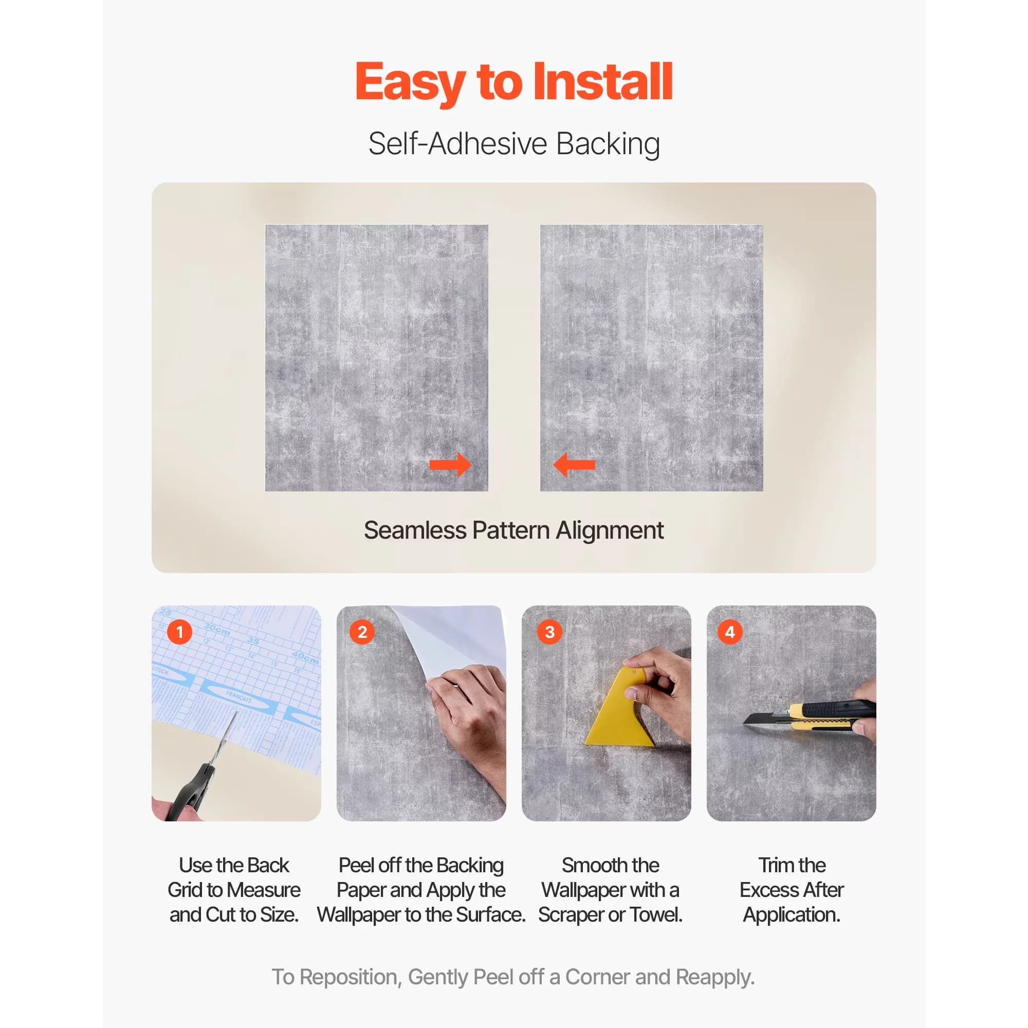 Efficient Wallpaper with Durable, Removable, Peel and Stick - Gray Pvc Model ADA3E8