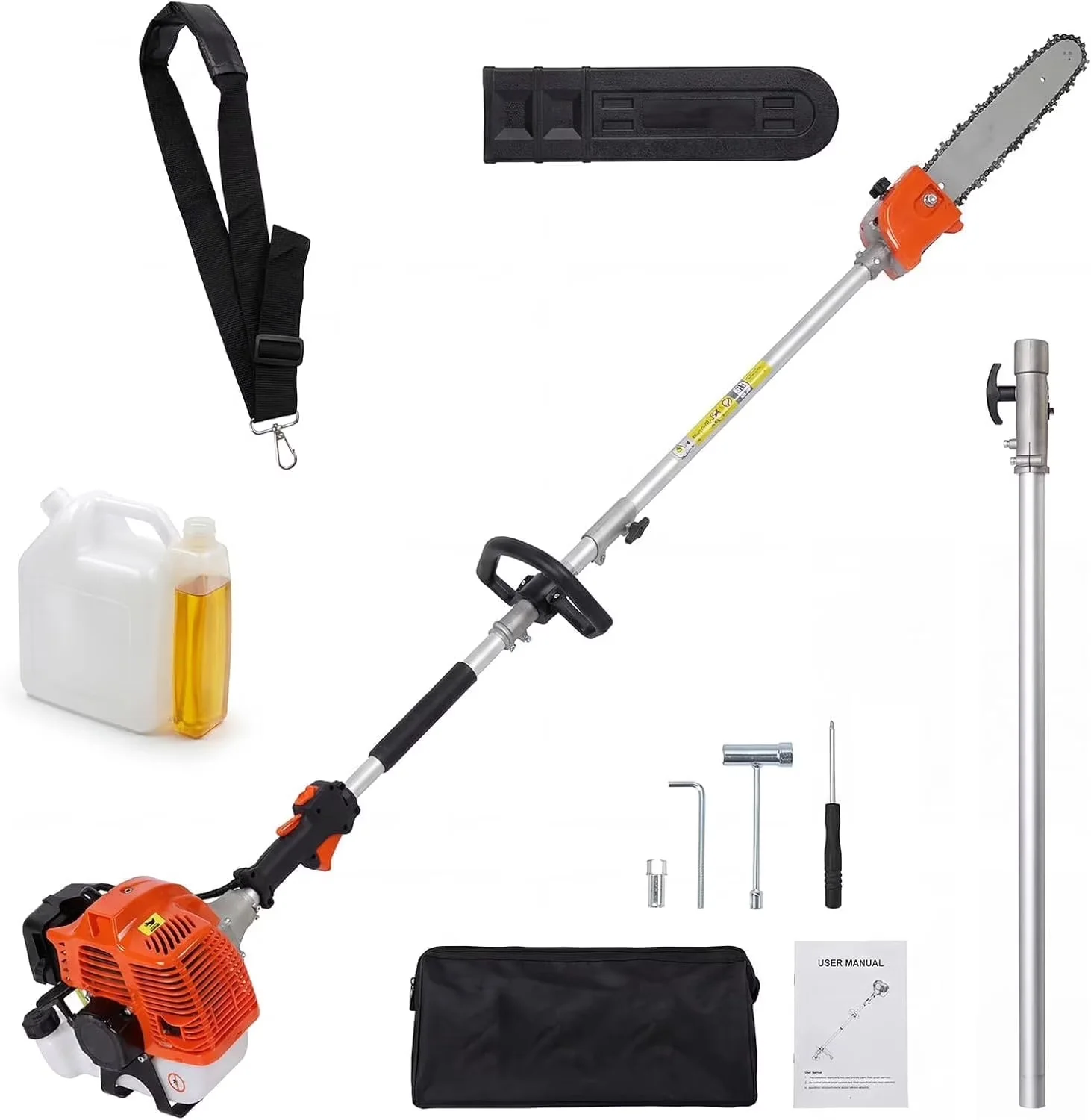 Quality Pole Saw with Anti-Vibration, Automatic Chain Oiler, Blade Material: Carbon Steel - Orange Model B83854