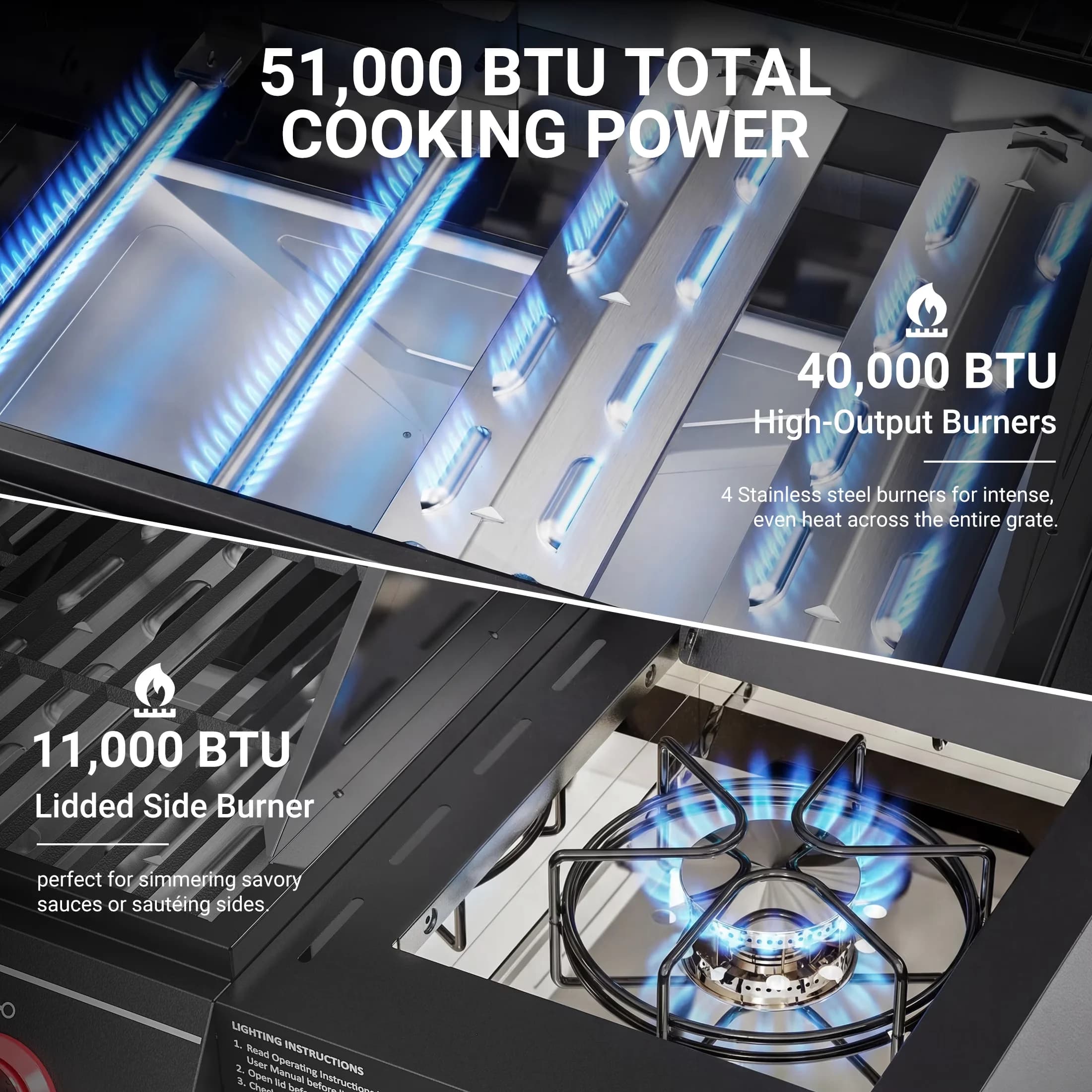 Durable Gas Grill with 51000 BTU, Rust Resistant, Enclosed Cabinet - Red Porcelain-Coated Steel, Cast Iron, Stainless Steel Model C04D39