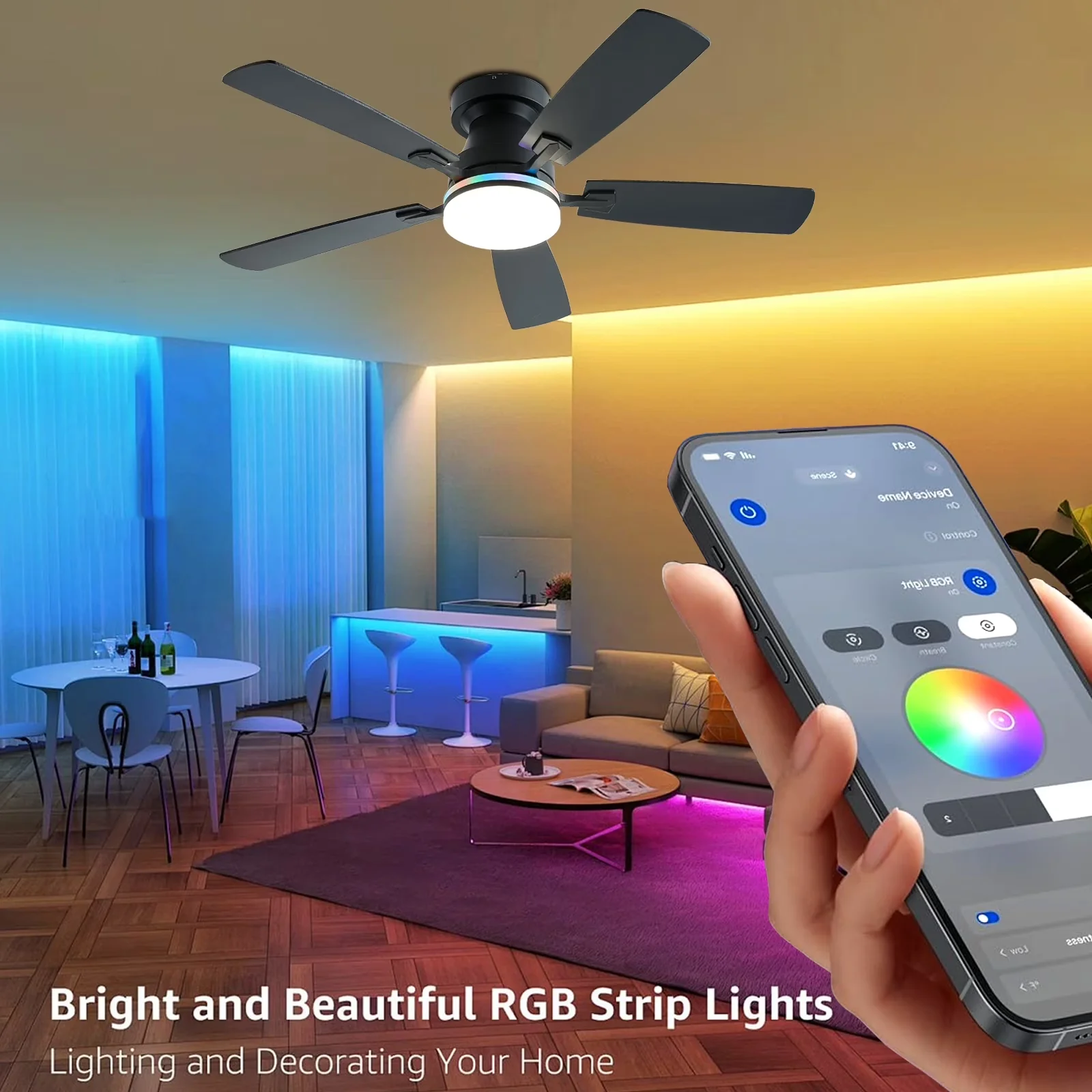 Innovative Ceiling Fan with LED, Reversible Blades - Black for Bedroom, Indoor Model FFD909