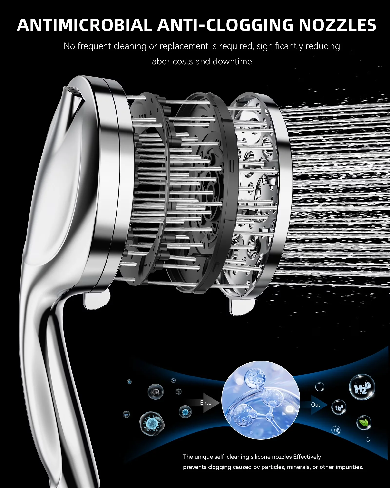 Reliable Shower Head with Body Spray, Adjustable Heads, Handheld - Stainless Steel 5" x 10" Model EE8B3A