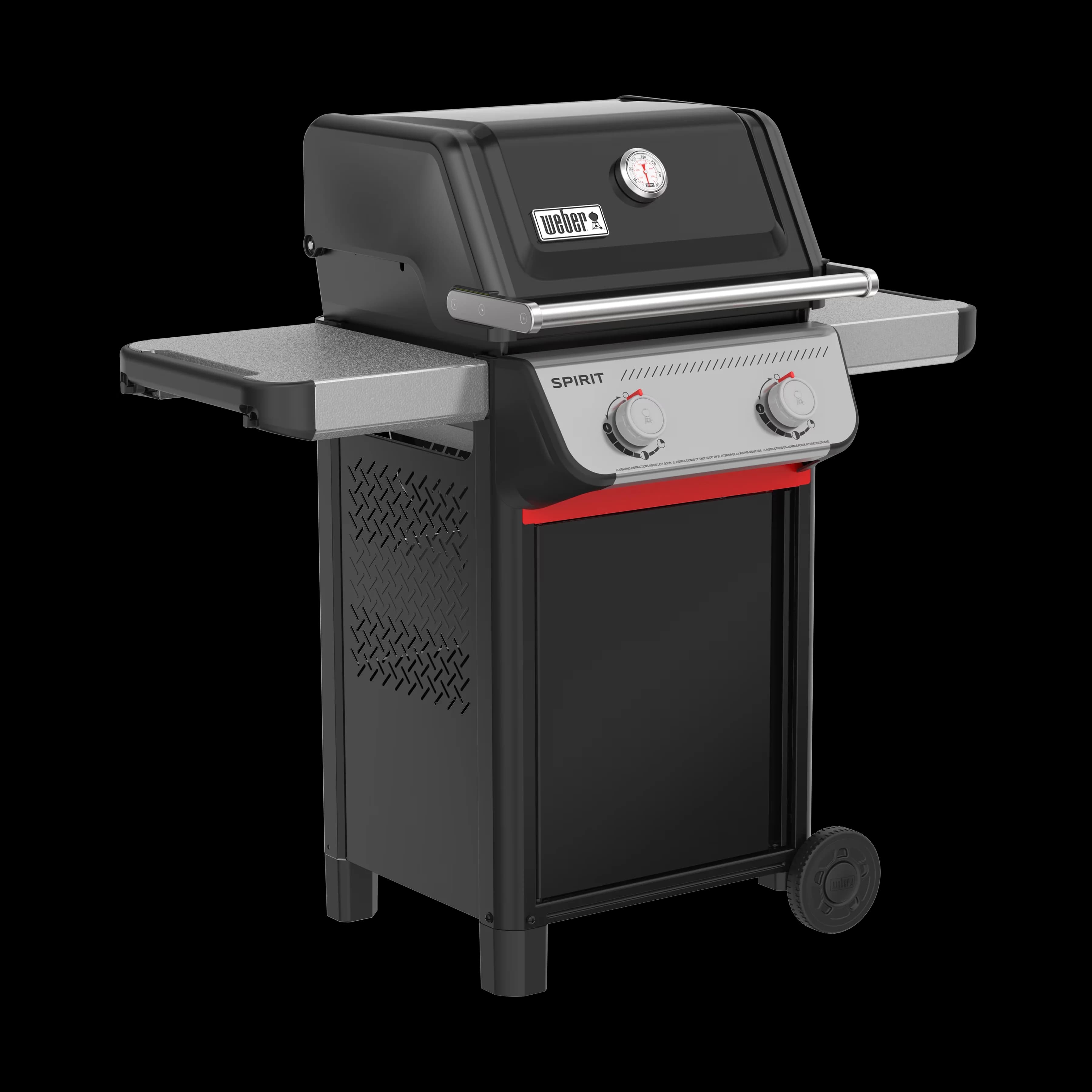 Gas Grill Stylish with Warming Rack, Spirit, Wheels - Black Porcelain Enamel Steel Model EF1F05