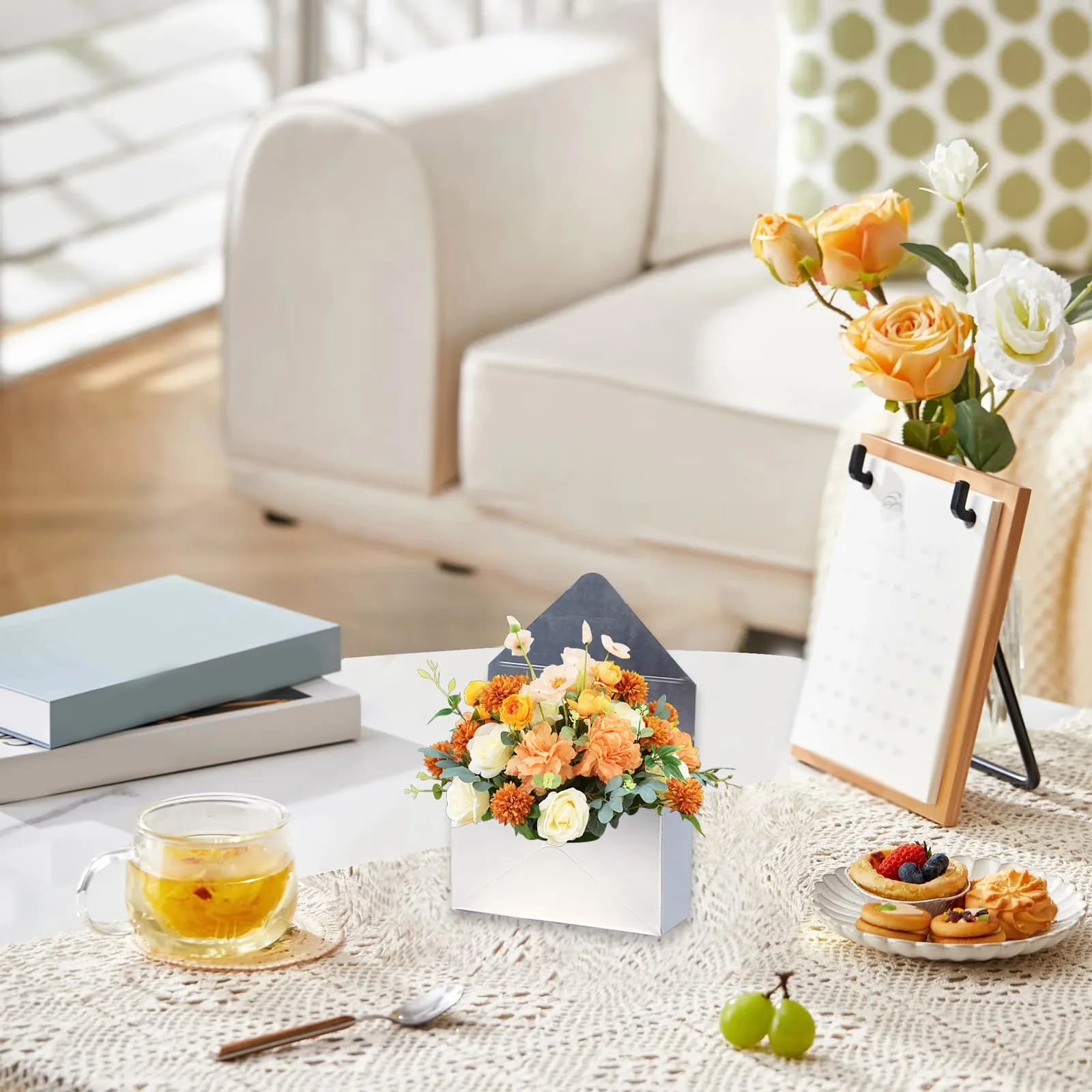 Sleek Moving with 1Pcs Flower Envelope Box, Waterproof Envelop Paper Boxes, Folding Storage Box - Silver for Party Model 03E265