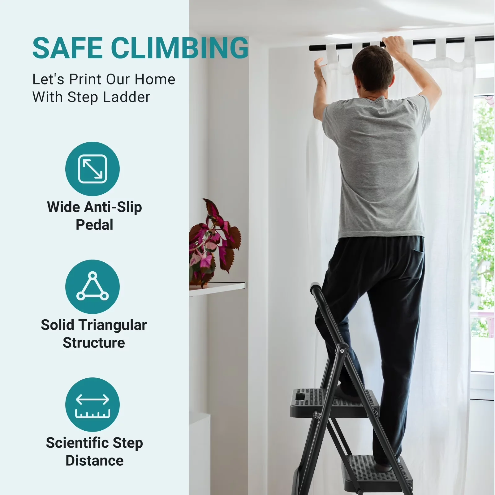 Premium Ladders And Step Stool with Lock-On Button, Compact Design, Metal Frame - Metal 2-Step for Home Model 5C5418