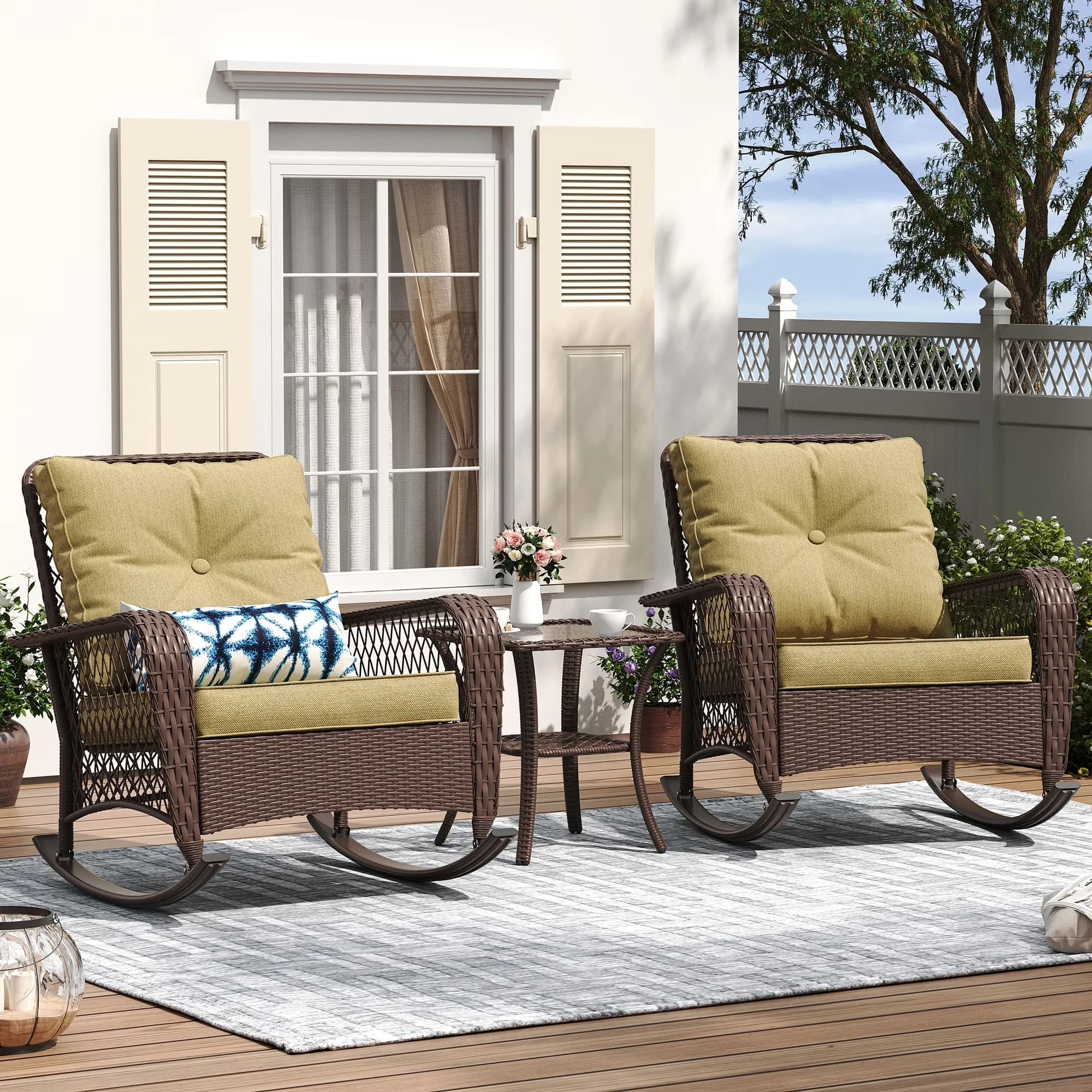 Modern Patio Dining Set with Weather-Resistant, Thickened Cushions and Table, Wicker Furniture - Rattan Beige Model 8501A1