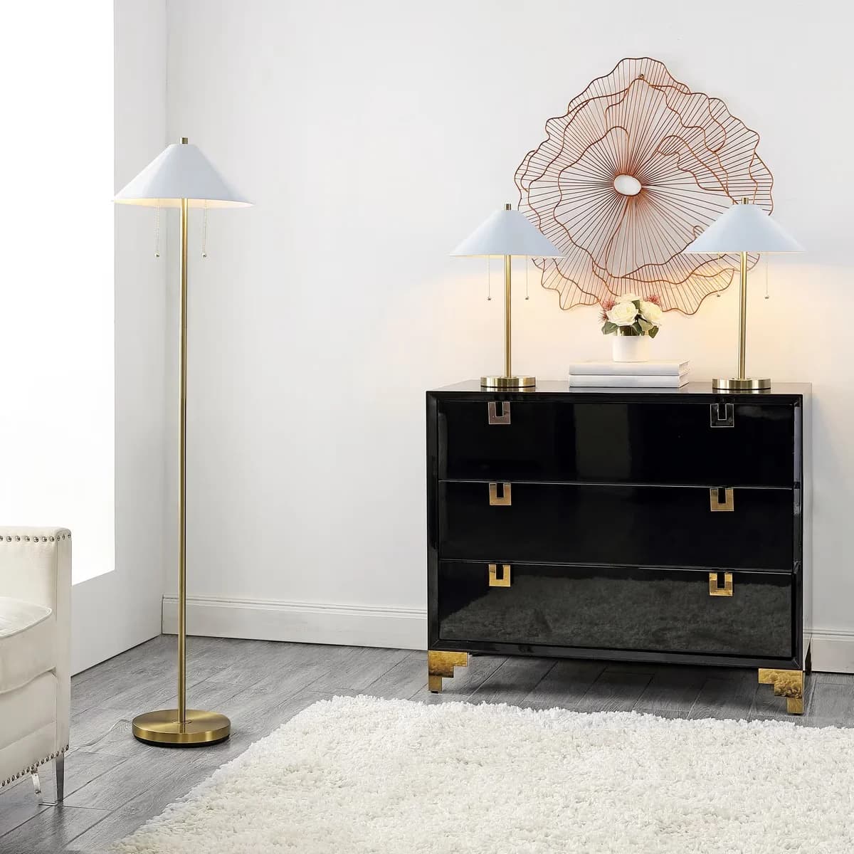 Reliable Lamp Set with LED, Energy Efficient, Modern - Gold, White, Multicolor Metal Model B58785