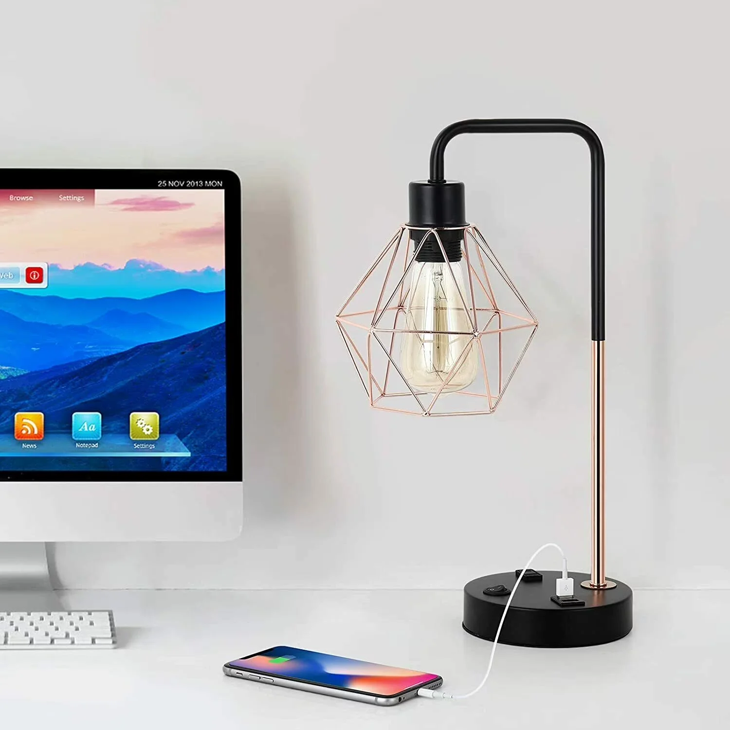 Sleek Desk Lamp with LED, Usb Port, USB Bedside Table & - Gold Metal for Bedroom Model 5A57EF