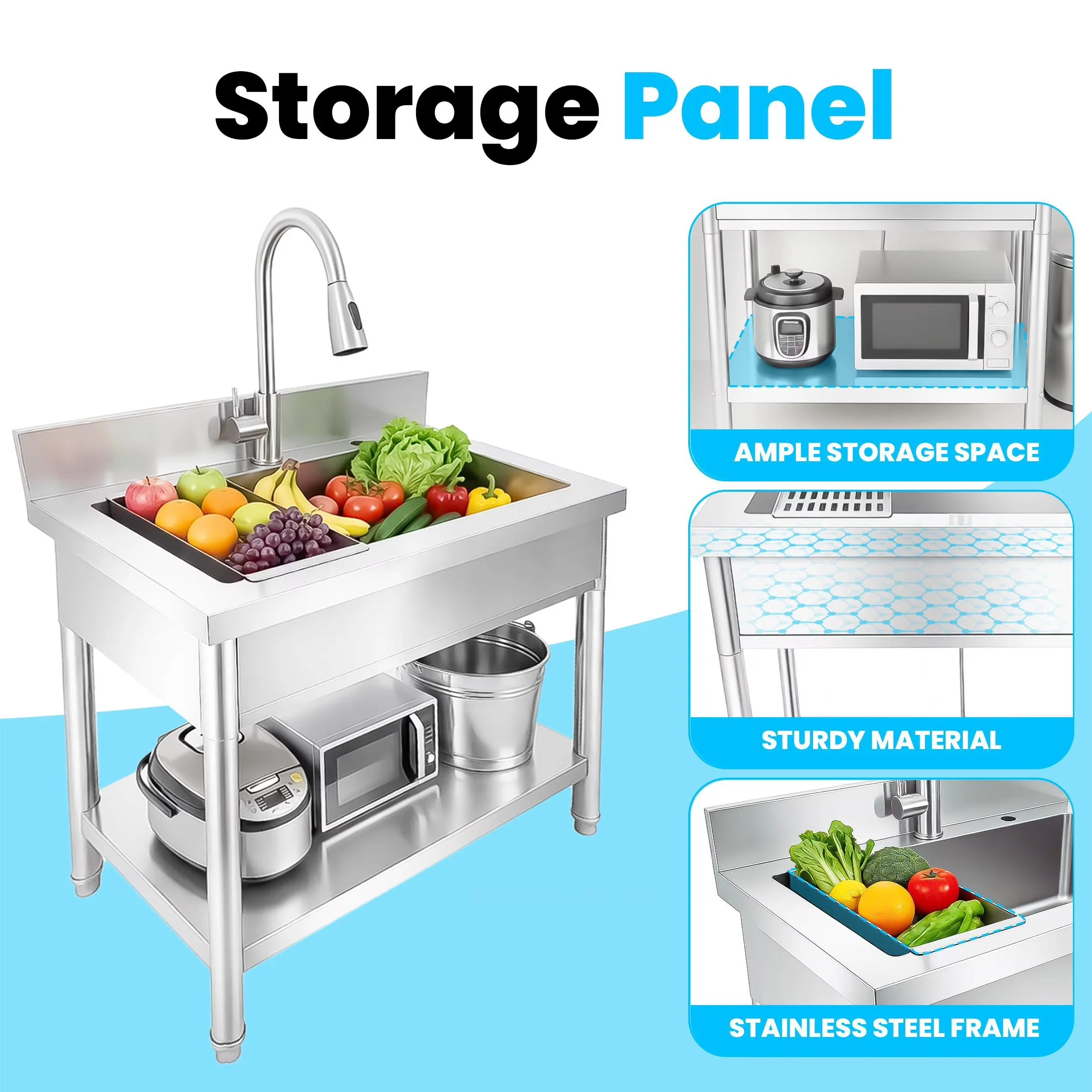 Innovative Toolstorage with Shelves, Low Lead - Stainless Steel 31.5"×19.7"×28.5" for Garage Model D97E44
