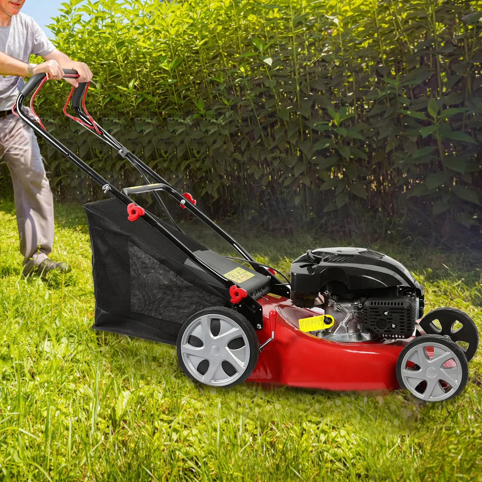Versatile Push Mower with Ergonomic Handle, 50L Grass Tank - Red - Satisfaction Guaranteed Model 80435A