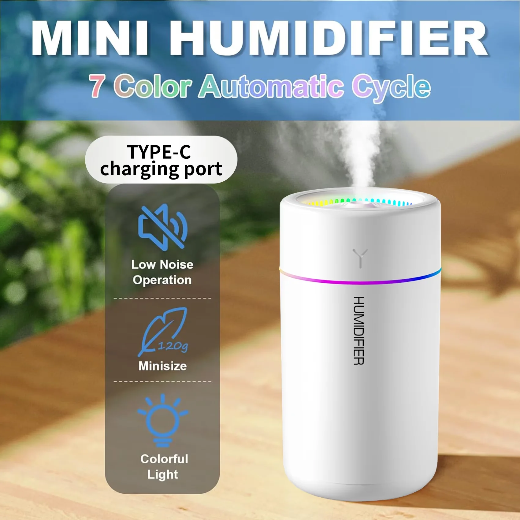 Durable Humidifier with Automatic Shut-Off, Adjustable Humidistat, Mini for Car, Office - Model AA719C