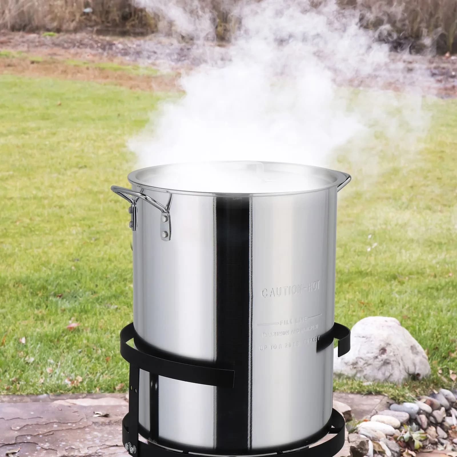 Outdoor Fryer Stylish with Black Round Iron Stand Gas Deep Kit, View detailed description - Aluminum Black, Silver, Multicolor Model 8708CA