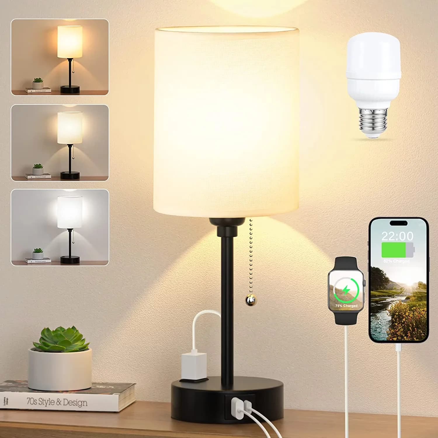 Efficient Lamp with LED, Eco Friendly, Bedside Lamps - Metal White 6 inch Model 8C567D
