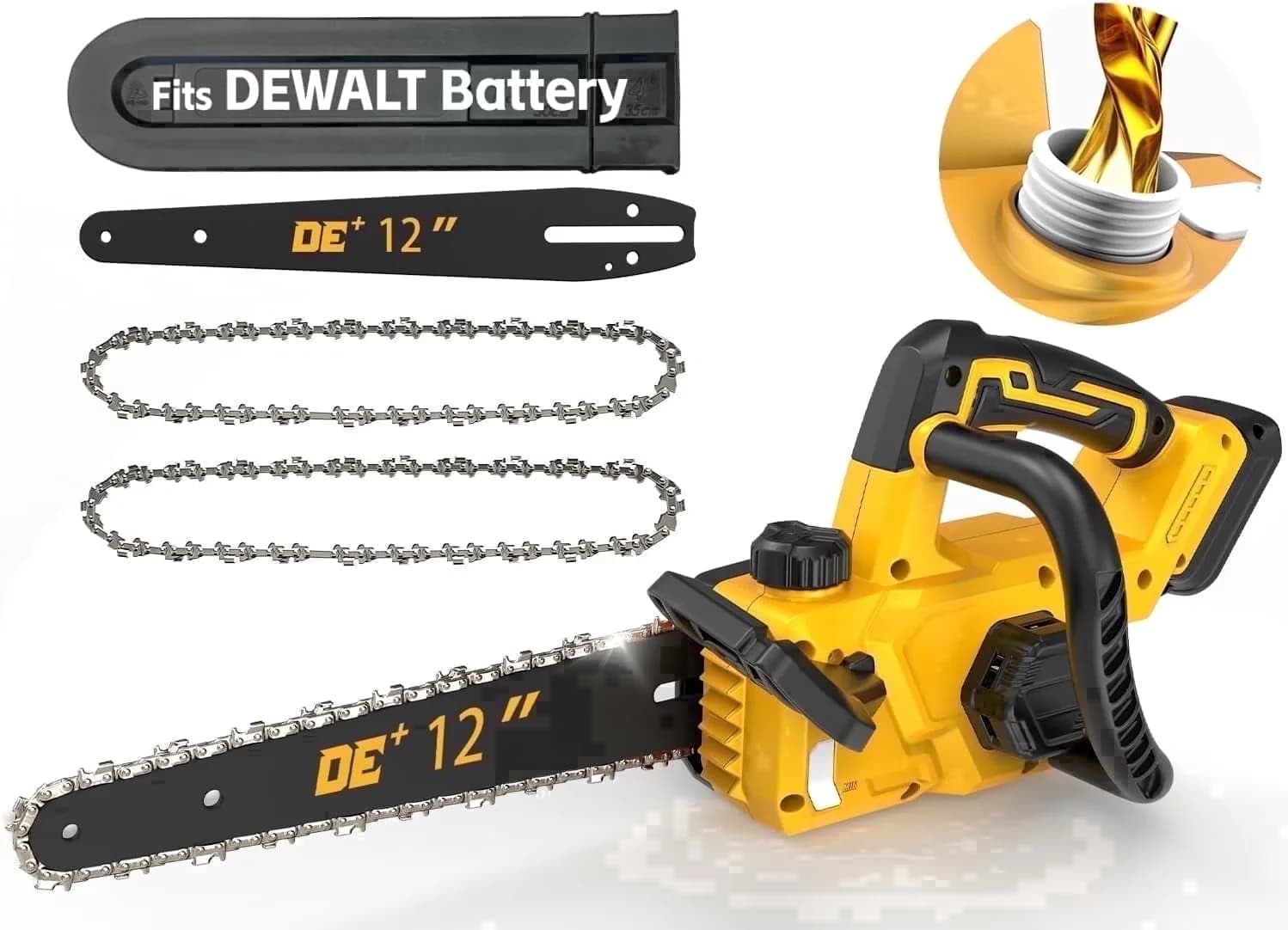 Quality Chainsaw with Battery, 20V, Chain Brake - Yellow for General Purpose Model E6BC37