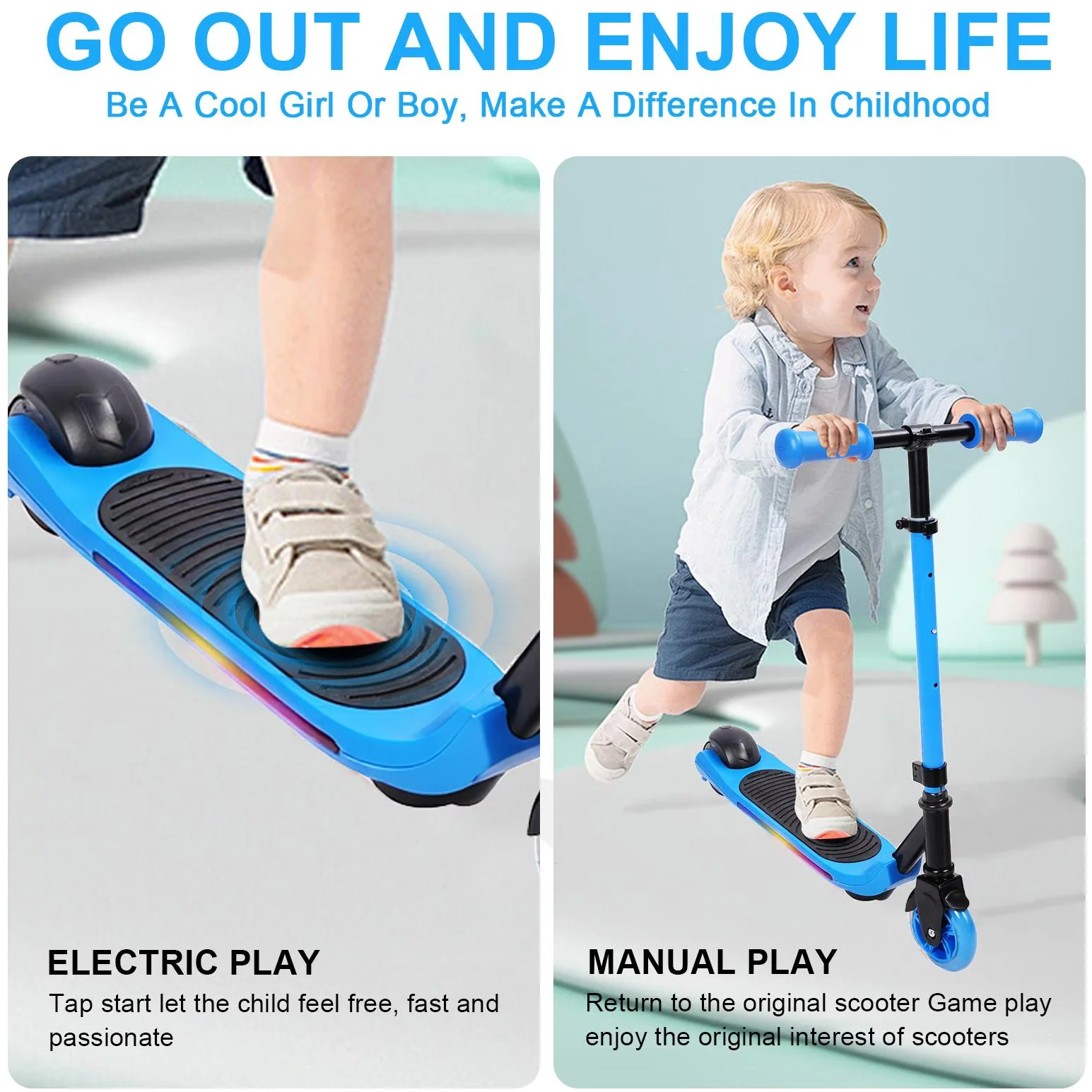 Durable Scooter with LED, 60W, Foldable - Blue Metal, Abs 6-12 - Traditional Style Model 95C895