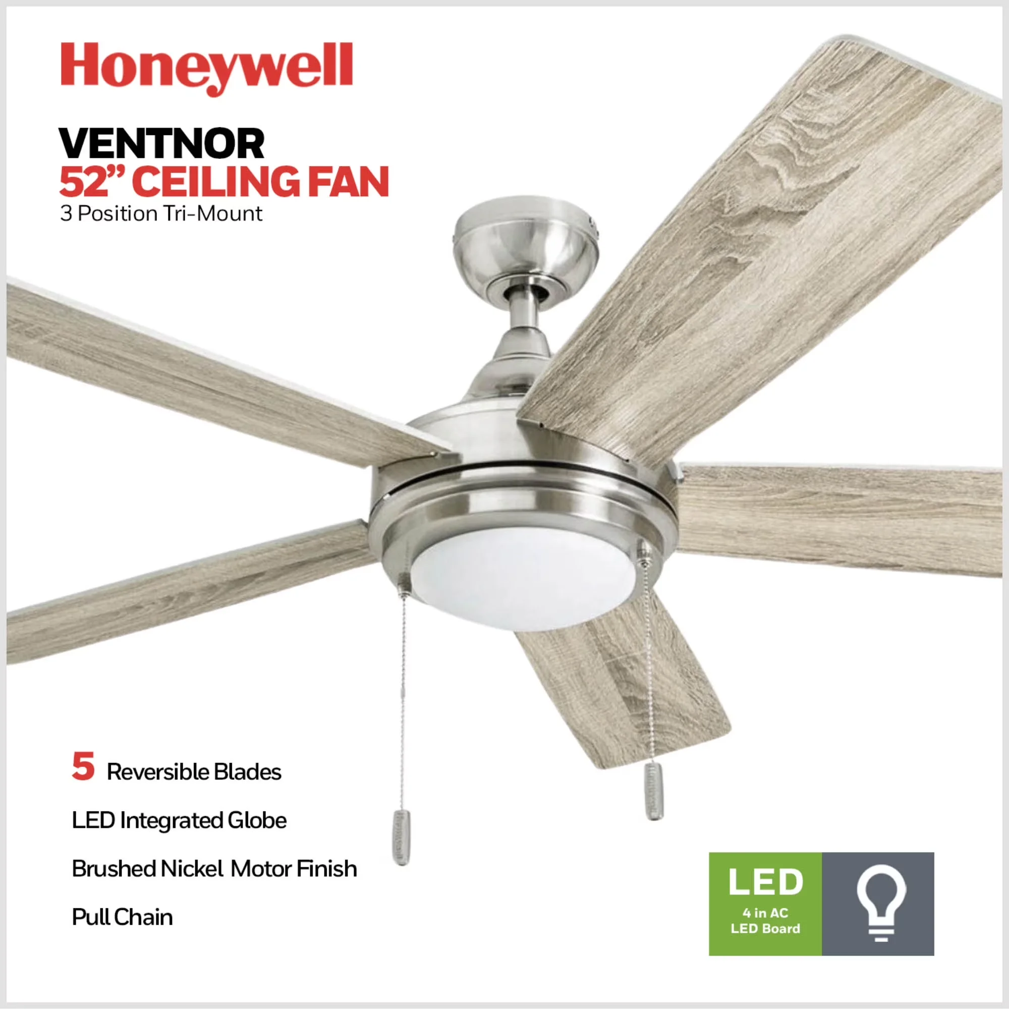 Premium Ceiling Fan with LED, Modern, Contemporary - Brown, Silver, White, Multicolor Glass Model F53BCF