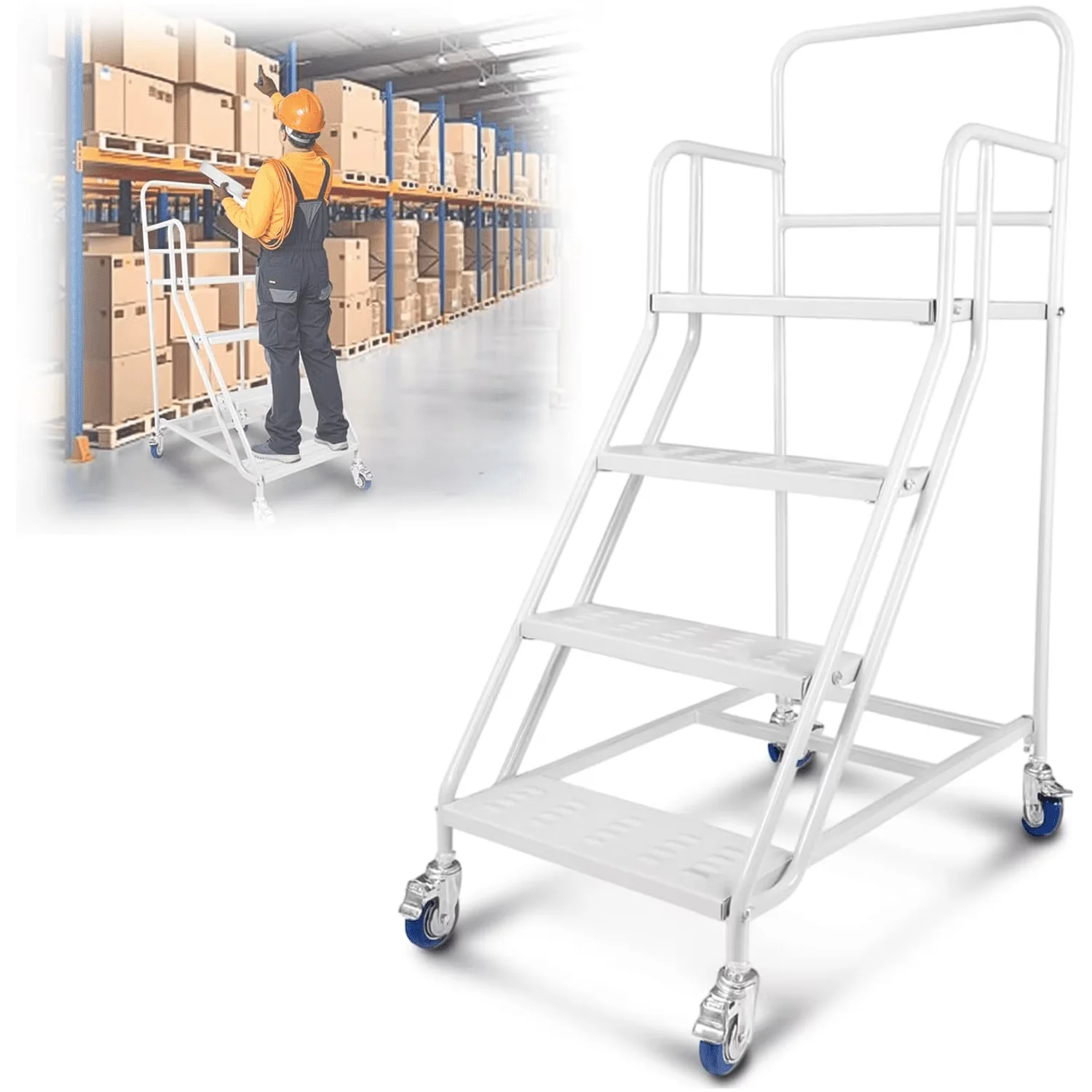 Classic Ladders And Step Stool with Easy To Clean, Fire-Resistant, Adjustable - White Metal Model 071E85