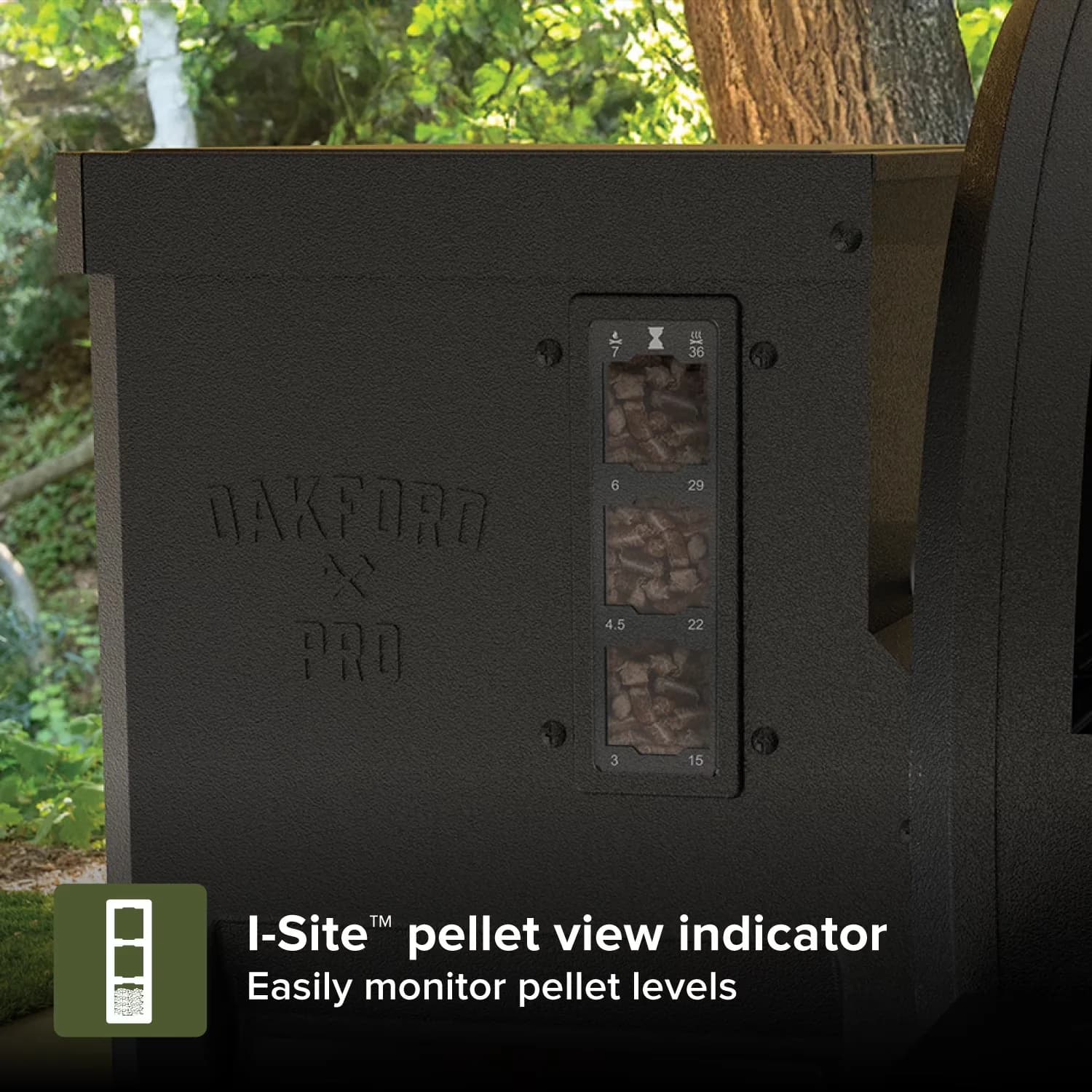 Smoker Compact with Bluetooth Enabled, Oakford 1125 Pro Pellet Gril, I-Site View Indicator - Black Steel Model 0537BD