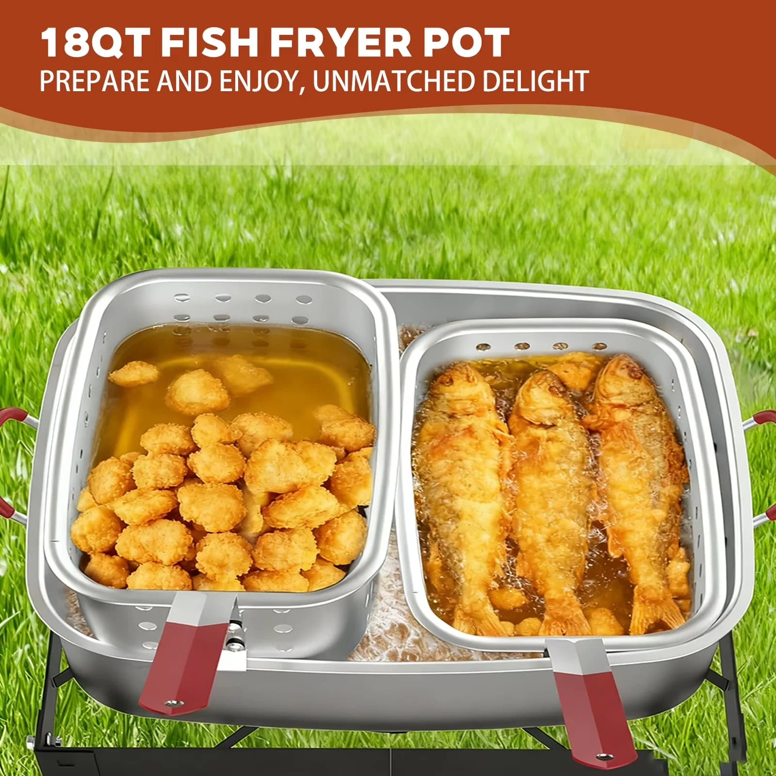 Sleek Outdoor Fryer with 50000 BTU, Adjustable Regulator - Silver Aluminum Model 2E2622