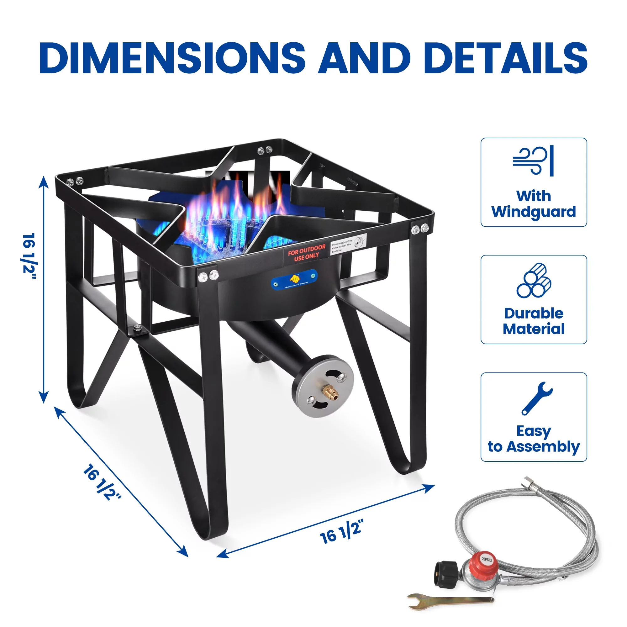 Classic Outdoor Fryer with 200000 BTU, Heavy Duty Propane Burner, 64QT Stainless Steel Seafood Boil Pot - Stainless Steel, Cast Iron... Model CBC8AC