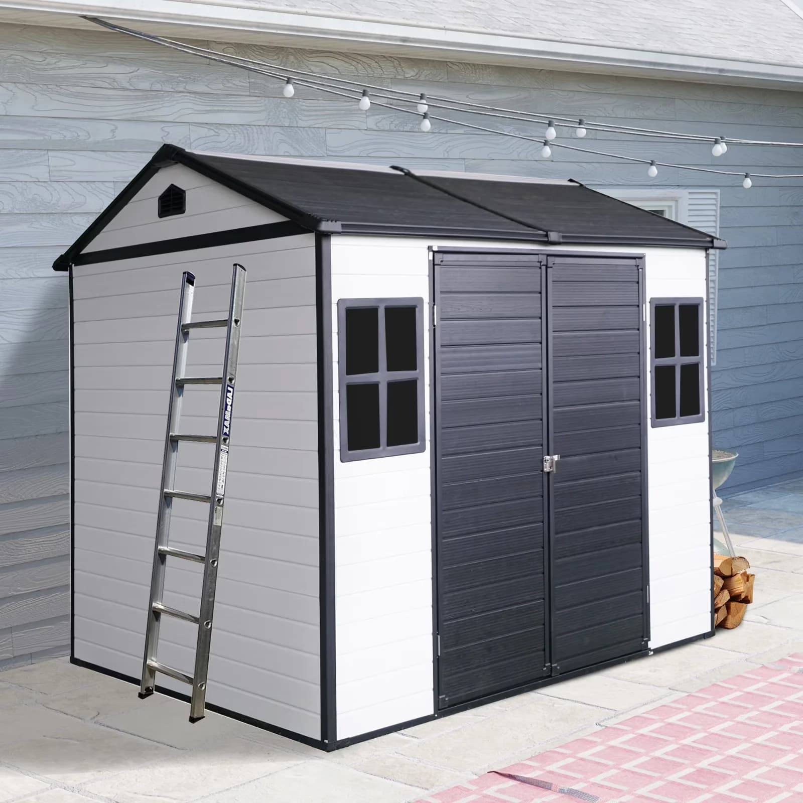 Shed Modern with Lockable Door, House Garden Tool Storage - White Polypropylene for Outdoor, Patio Model 35DEDA