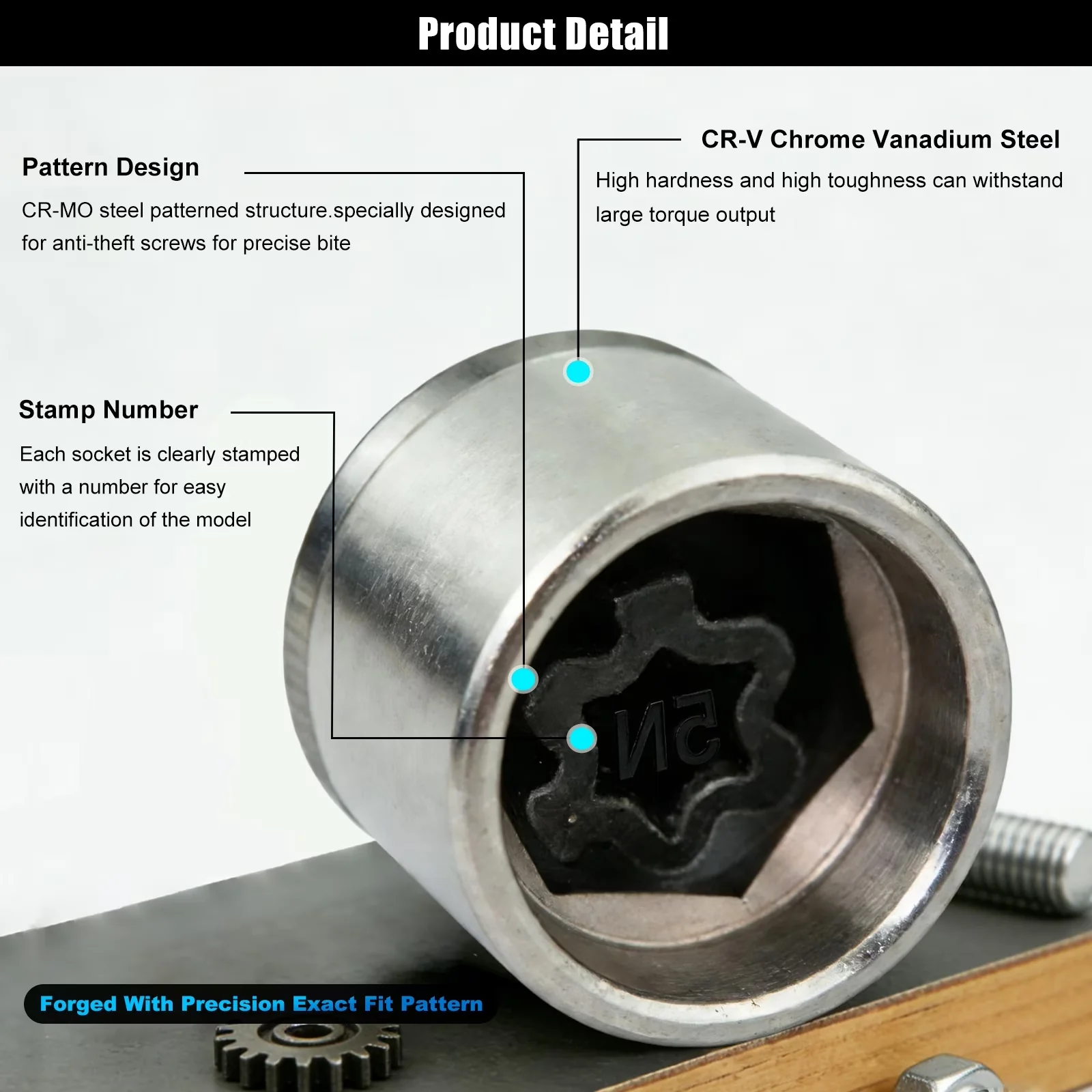Modern Hand Tool Set with Spline Locking Lug Nut Key Adapter Kit, Easy to Use - Chrome-Molybdenum Steel Model B49973