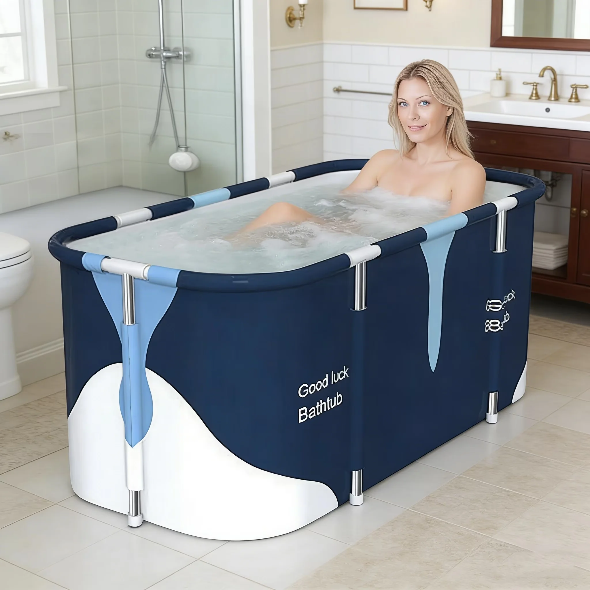 Stylish Bathroom Renovation with Easy To Clean, Adjustable, Accessories Kit - Pvc Blue Model C5C80B