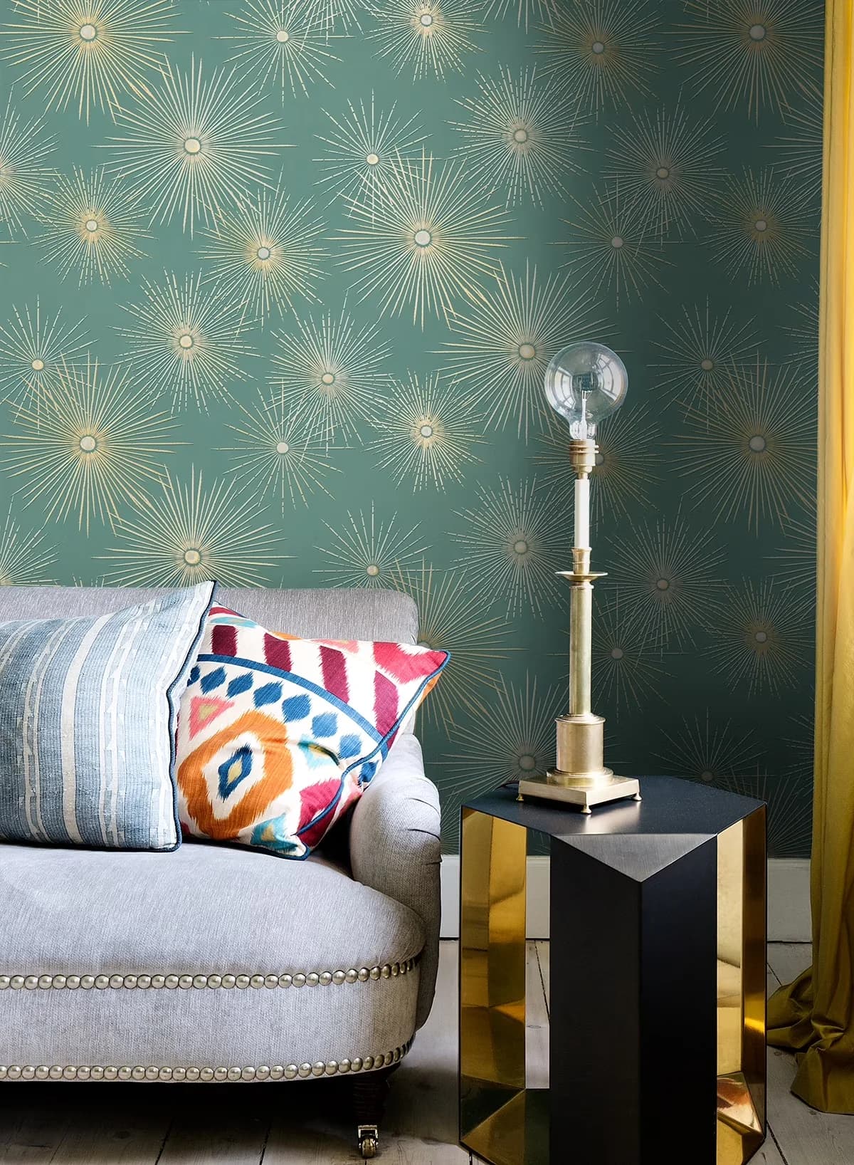 Durable Wallpaper with Removable - Self-Adhesive Vinyl Teal & Metallic Gold Model 2213B7