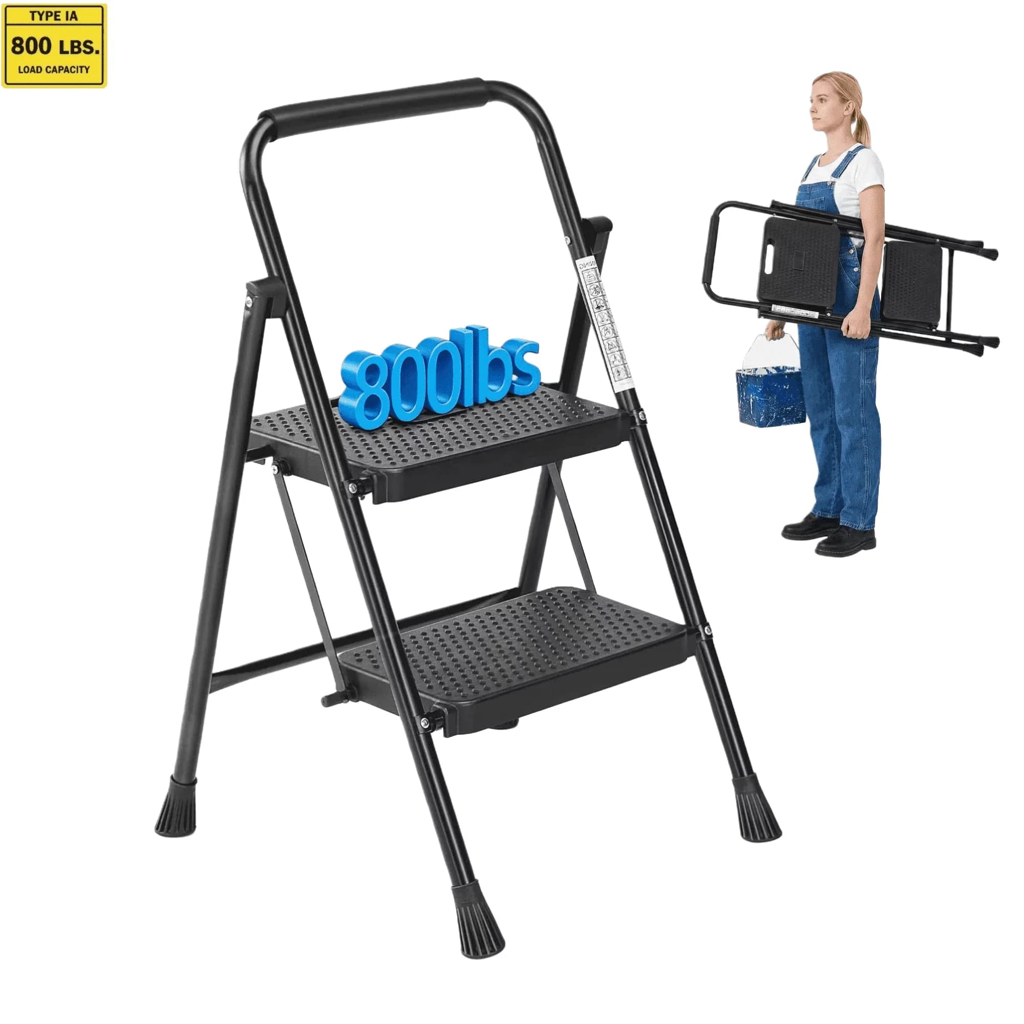 Premium Ladders And Step Stool with Collapsible, Easy To Clean, 2 Ladder - Metal Black for Home, Kitchen Model 3CB402