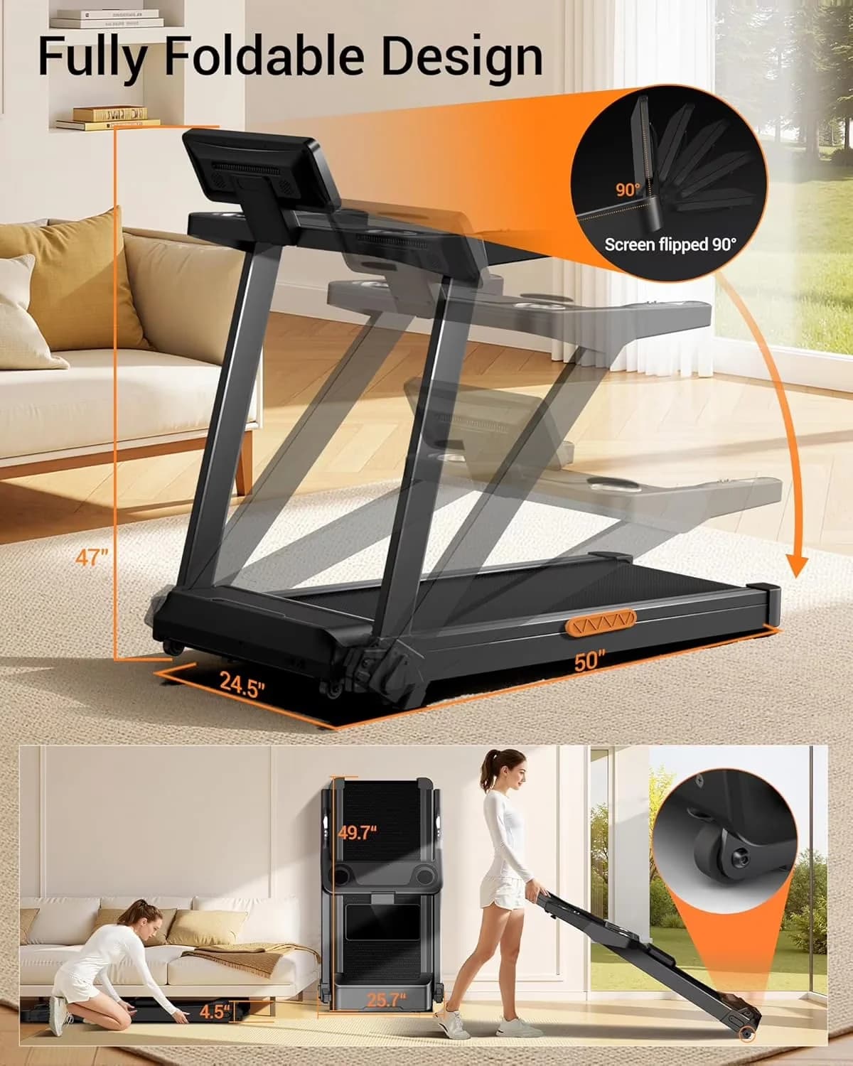 Premium Home Gym with Adjustable, Digital Display, Foldable - Orange 5HP Model E69FA0