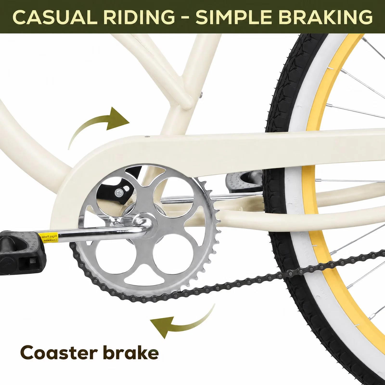 Versatile Cruiser Bike with Adjustable Seat, 24 inch Beach Bicycle Single Speed - White Model D5DBDD