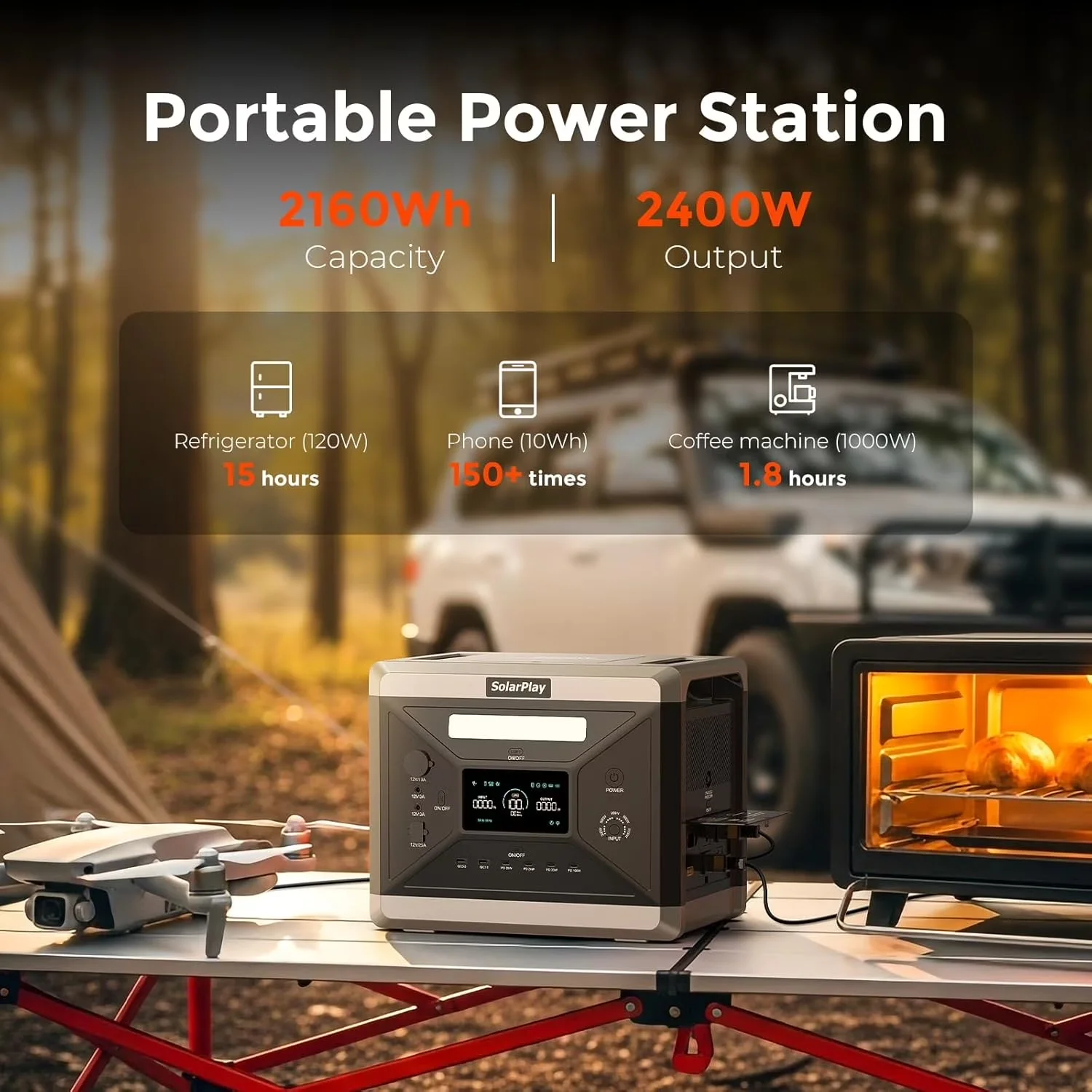 Professional Generator with 2400W, Usb Port, Foldable Cart - Black for Home, Outdoor Model 7B25C0