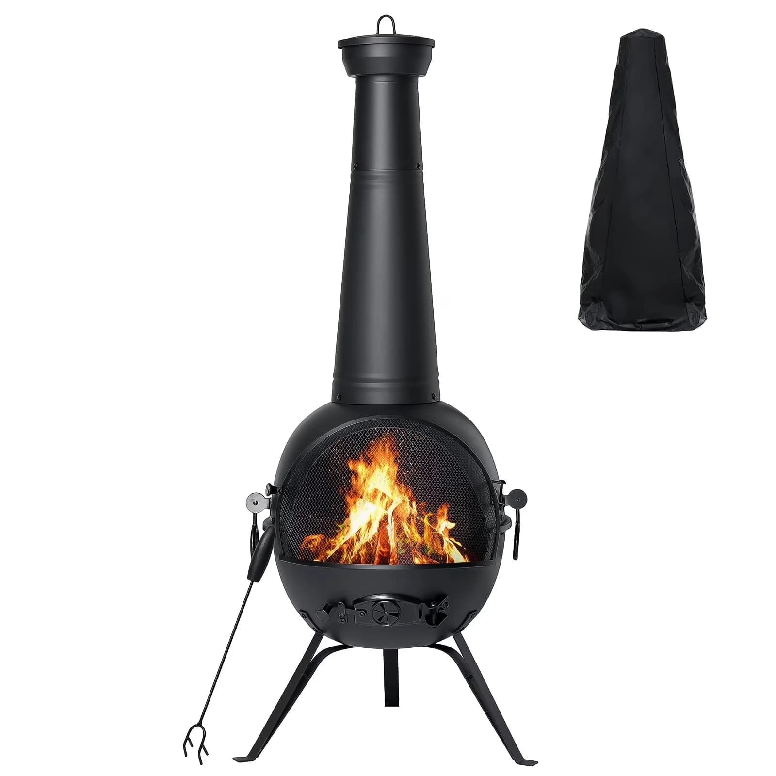 Outdoor Heating Quality with Cover Rain Lids - Black Iron for Garden, Camping Model 03EAFC