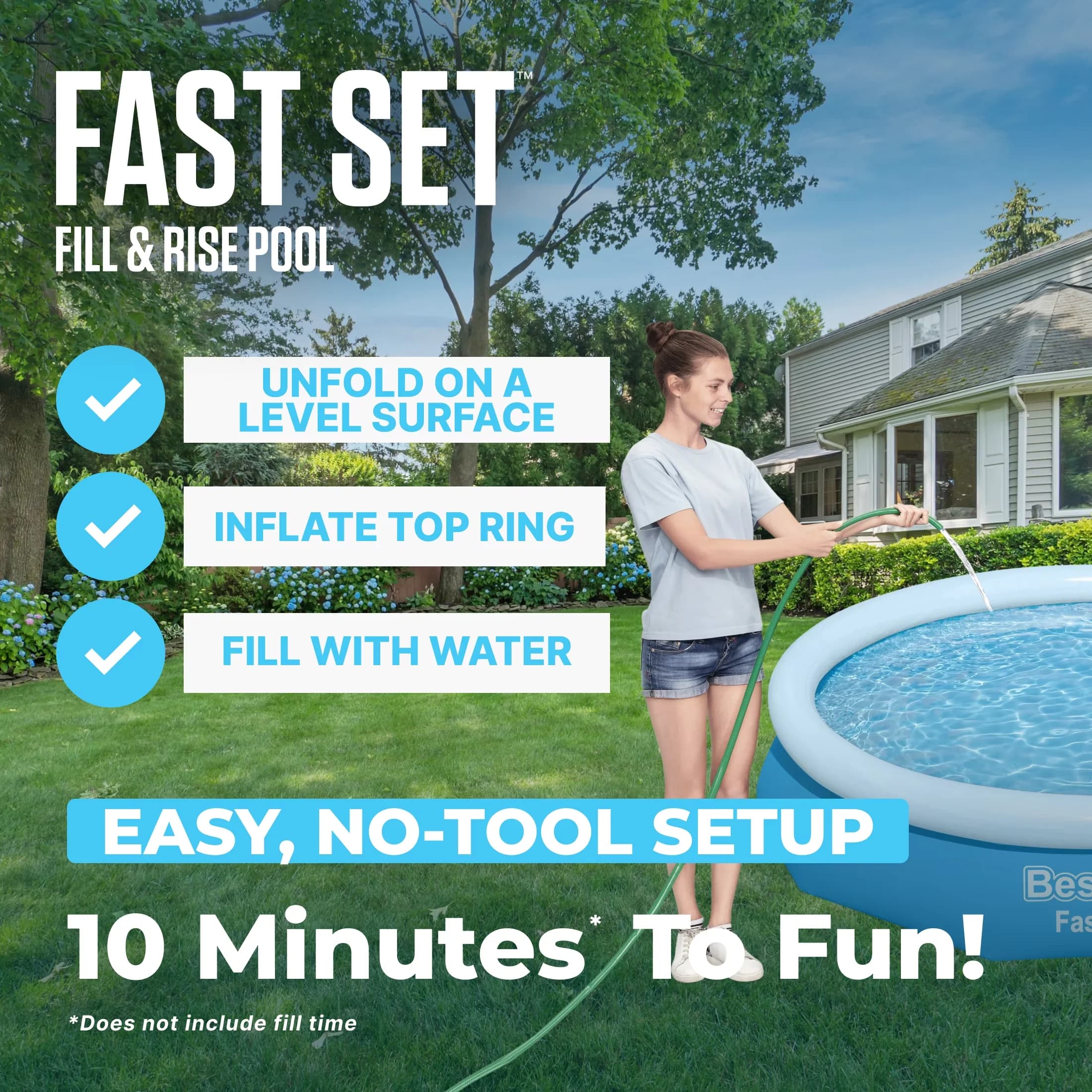Modern Inflatable Pool with Puncture Resistant, Only - Blue Fast - Space-Saving Design Model 63DB2F