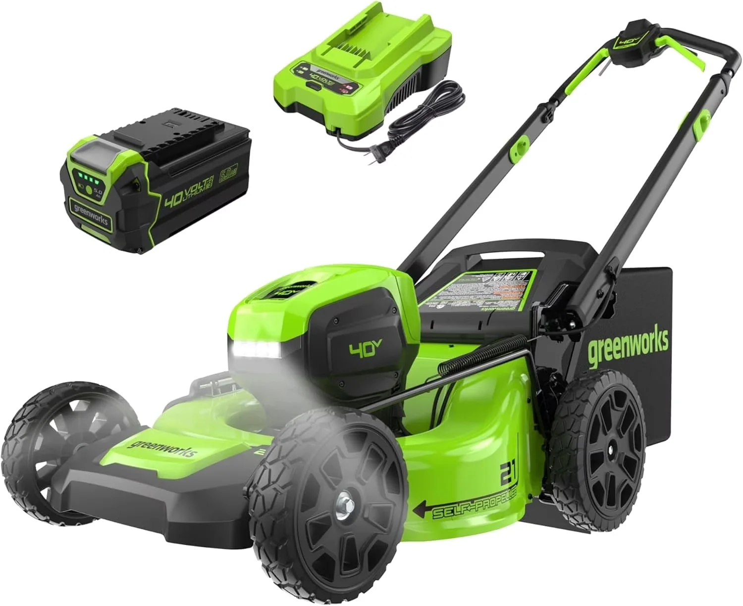 Modern Push Mower with Battery, LED, 40V - Green - Traditional Style Model 8D146A
