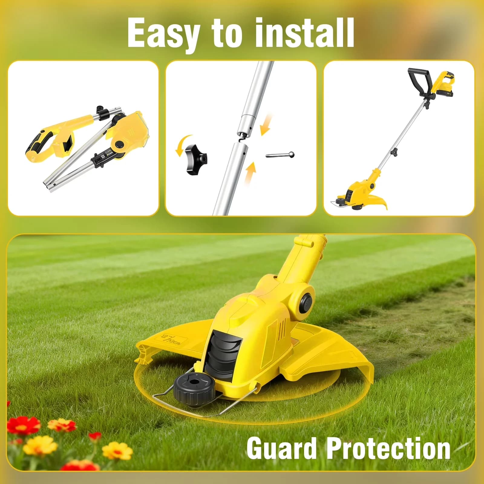 Efficient String Trimmer with Battery, 21V, Extendable - Modern Design Model AFF360