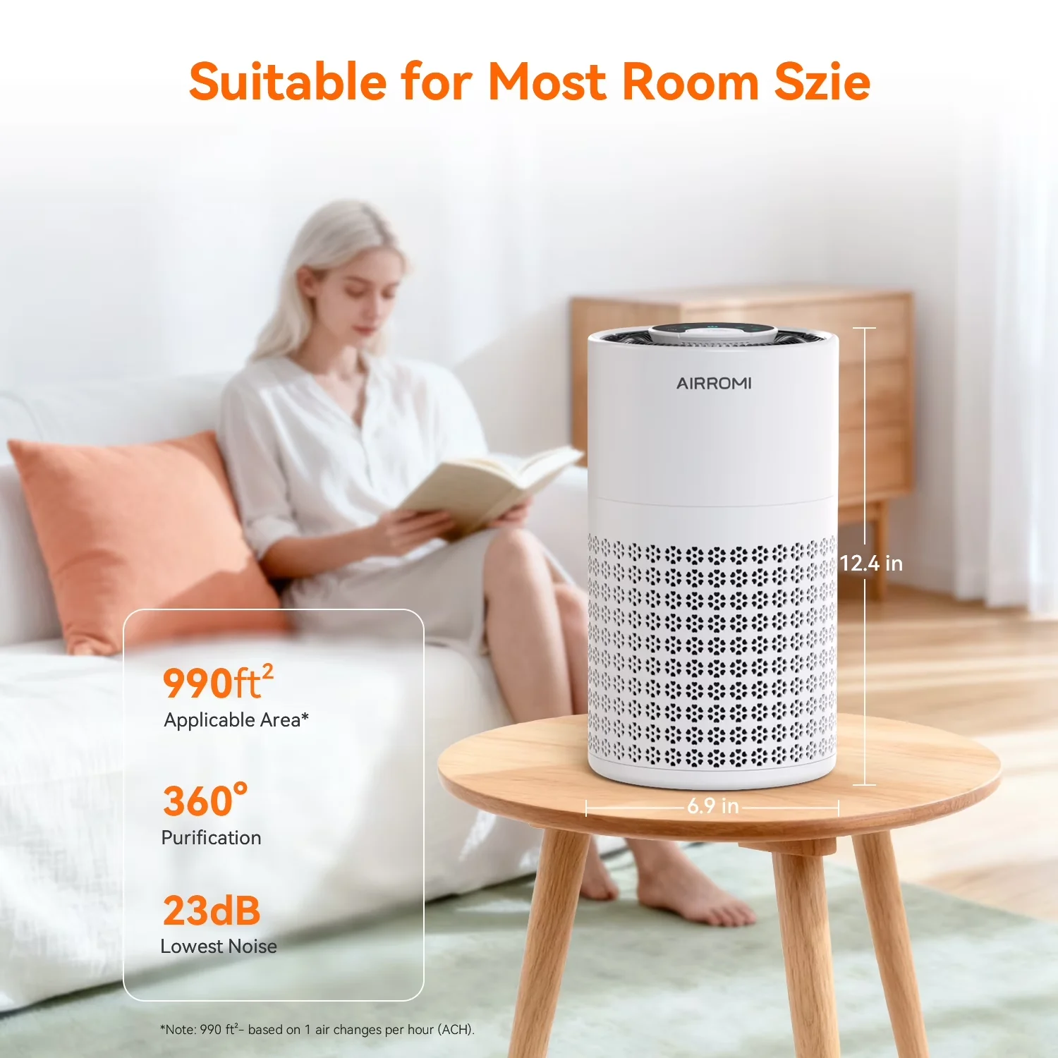 Durable Air Purifier with Variable Speed, Filter Change Indicator - White Model A7C8A6