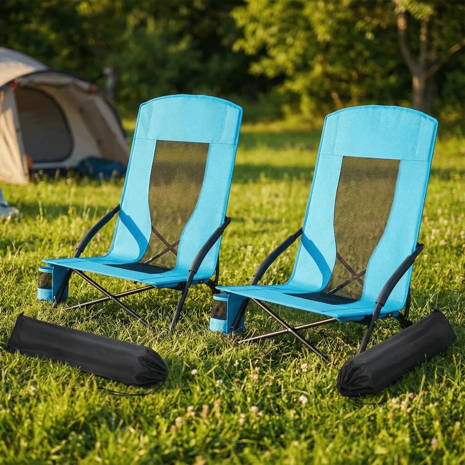 Professional Beach Chair with Folding, W/Storage Pocket & Carrying Bag - Blue Model D7971F