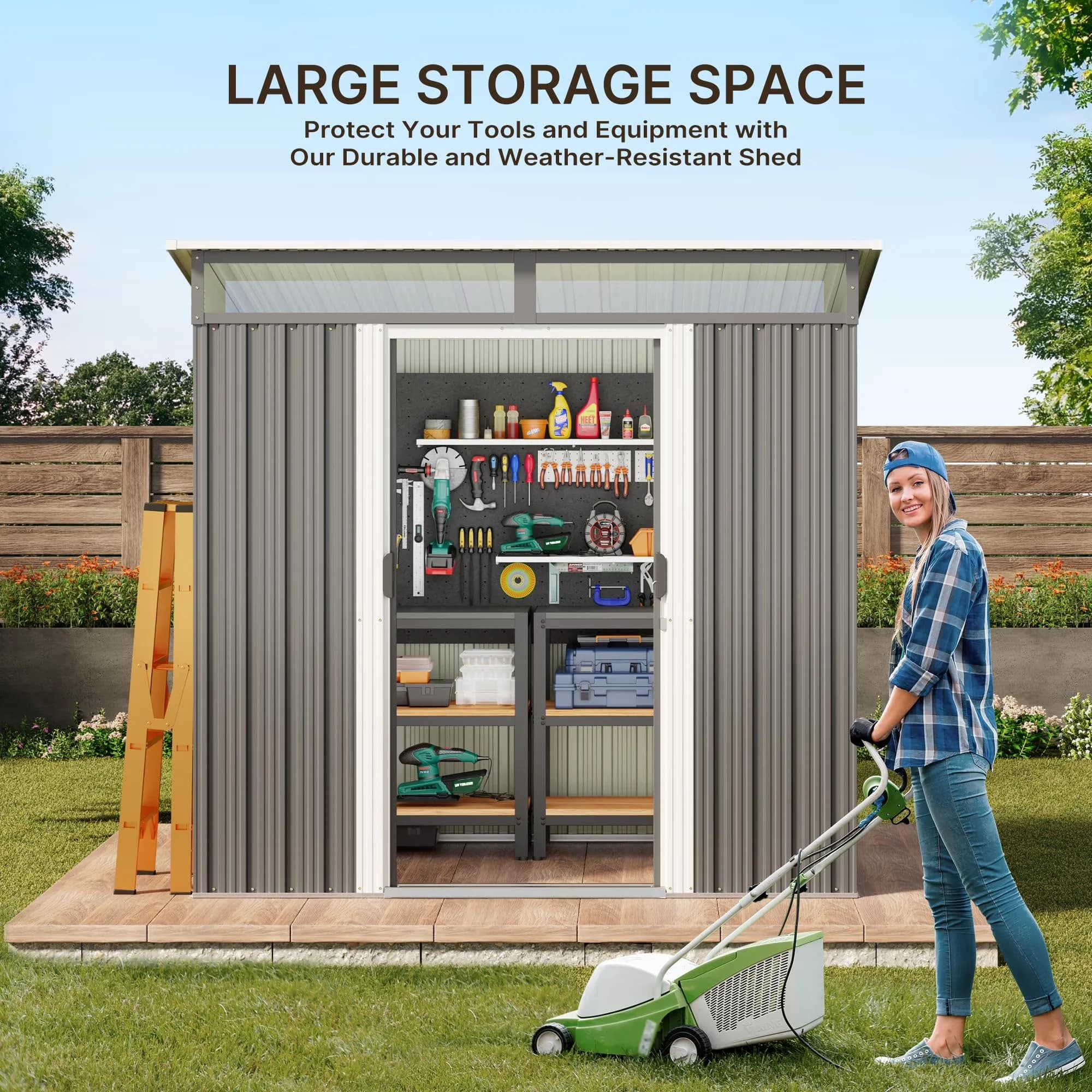 Modern Shed with Rust Resistant, Uv Resistant, Lockable Door - Gray Metal Model 5C0048